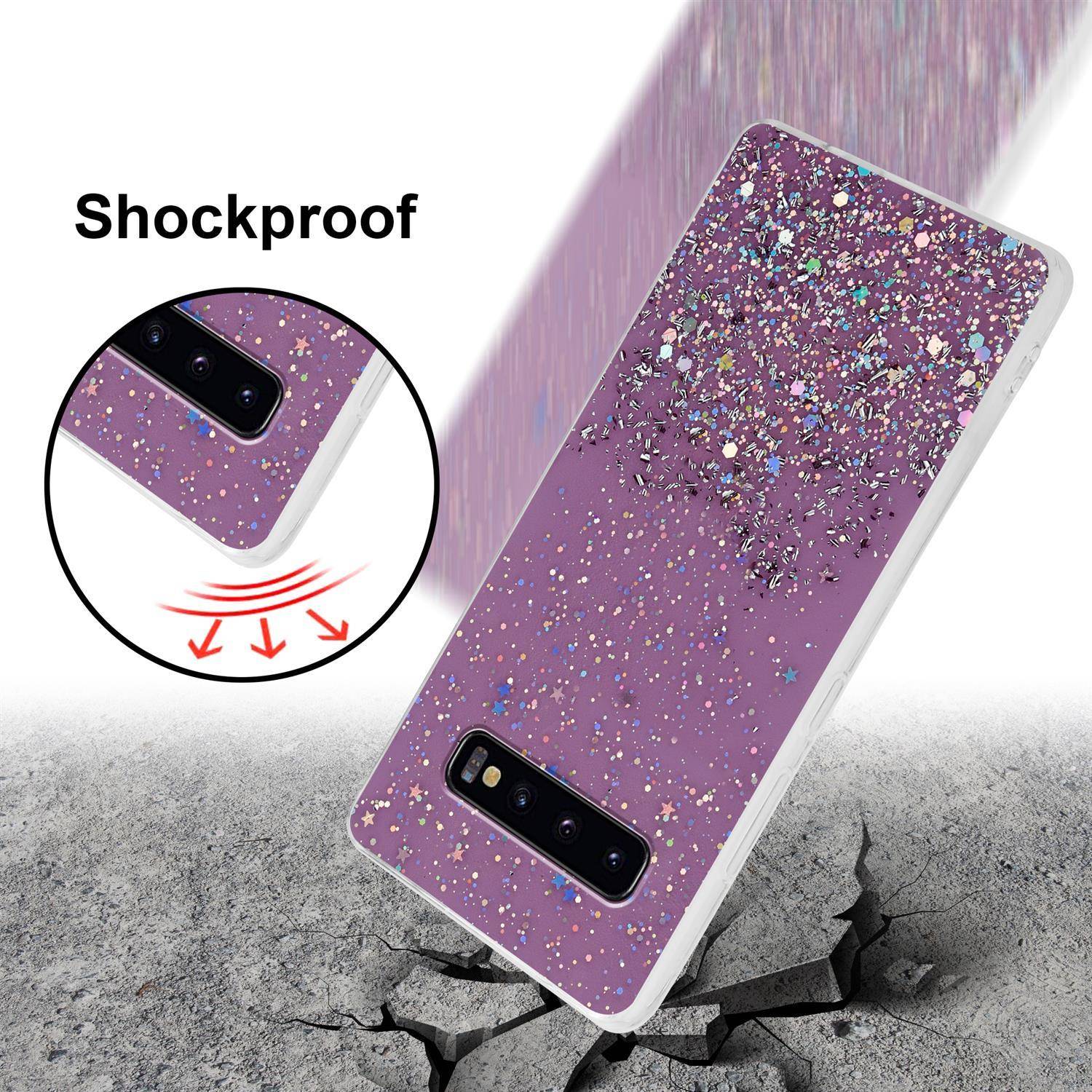 Cadorabo Hülle für Samsung Galaxy S10 PLUS Schutz Hülle in Lila Handyhülle TPU Etui Glitter Cover Case Glitzer