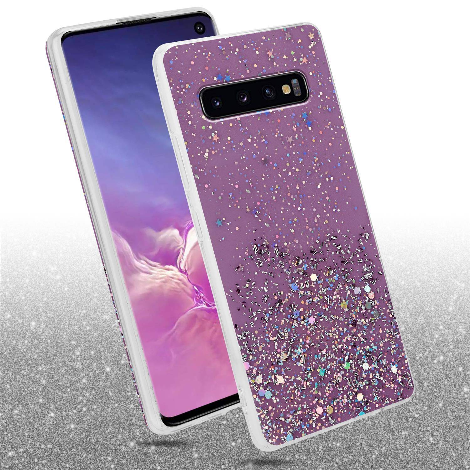 Cadorabo Hülle für Samsung Galaxy S10 PLUS Schutz Hülle in Lila Handyhülle TPU Etui Glitter Cover Case Glitzer