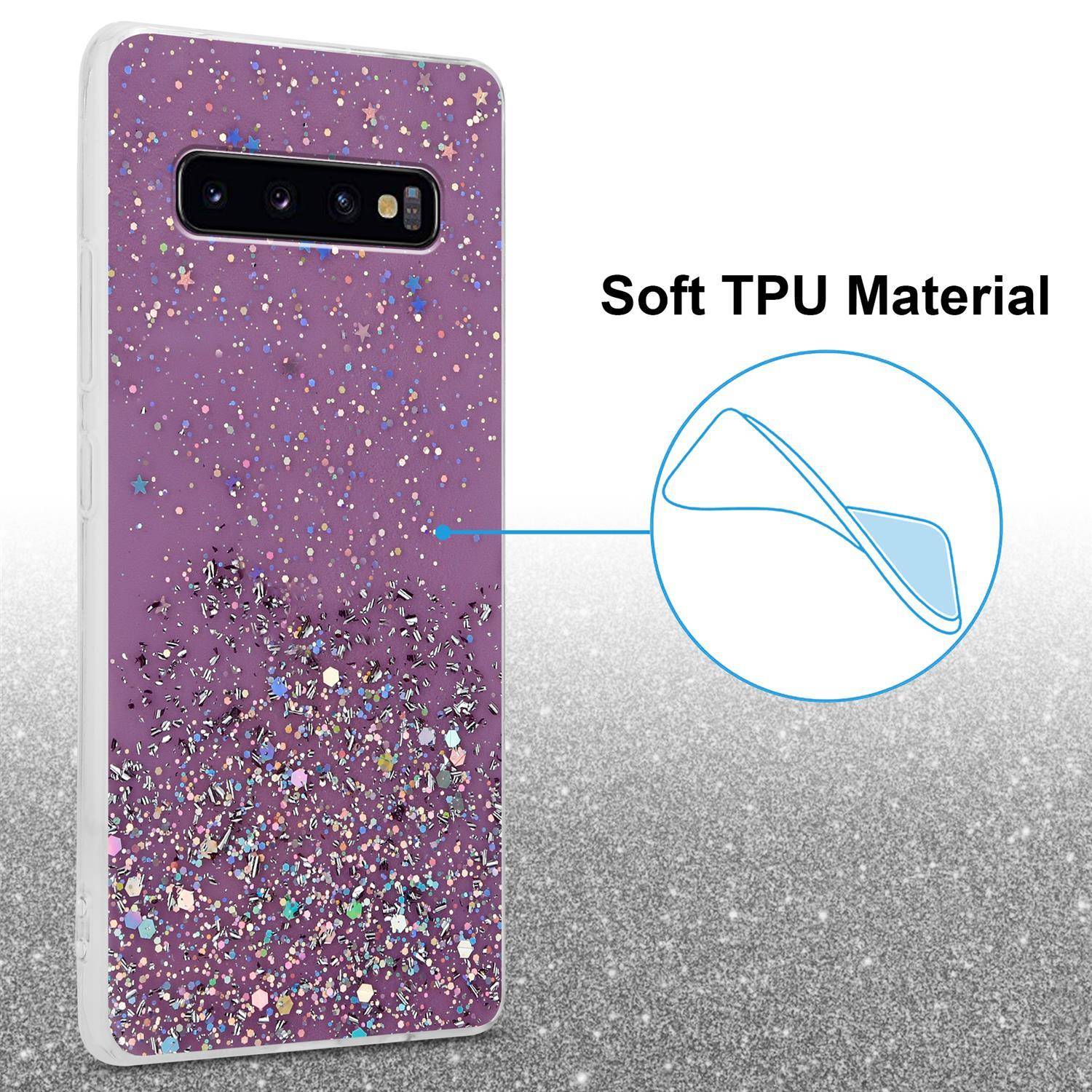 Cadorabo Hülle für Samsung Galaxy S10 PLUS Schutz Hülle in Lila Handyhülle TPU Etui Glitter Cover Case Glitzer