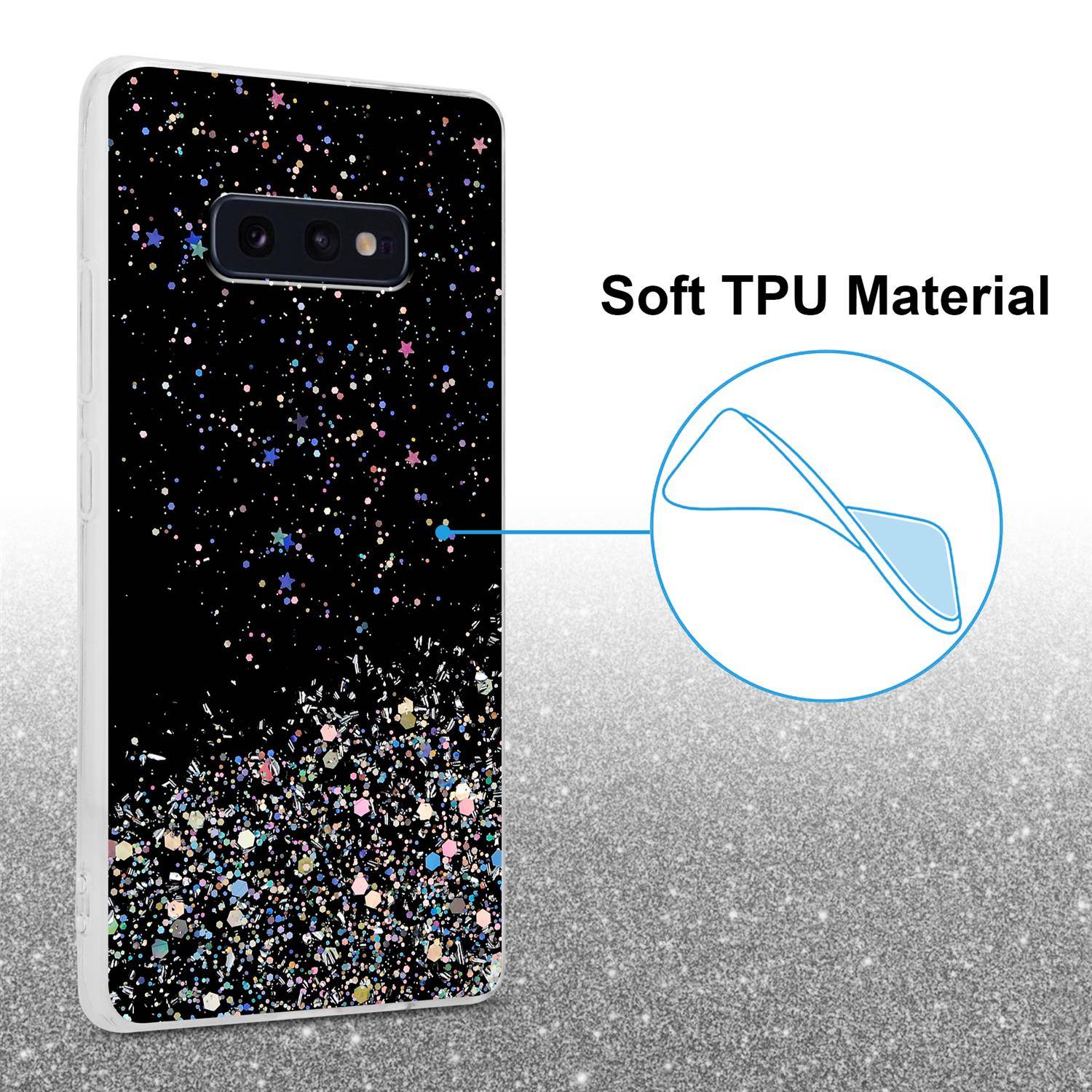 Cadorabo Hülle für Samsung Galaxy S10e Schutz Hülle in Schwarz Handyhülle TPU Etui Glitter Cover Case Glitzer