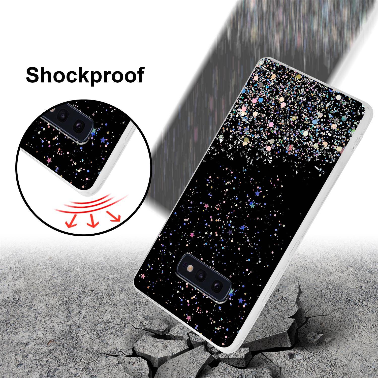 Cadorabo Hülle für Samsung Galaxy S10e Schutz Hülle in Schwarz Handyhülle TPU Etui Glitter Cover Case Glitzer