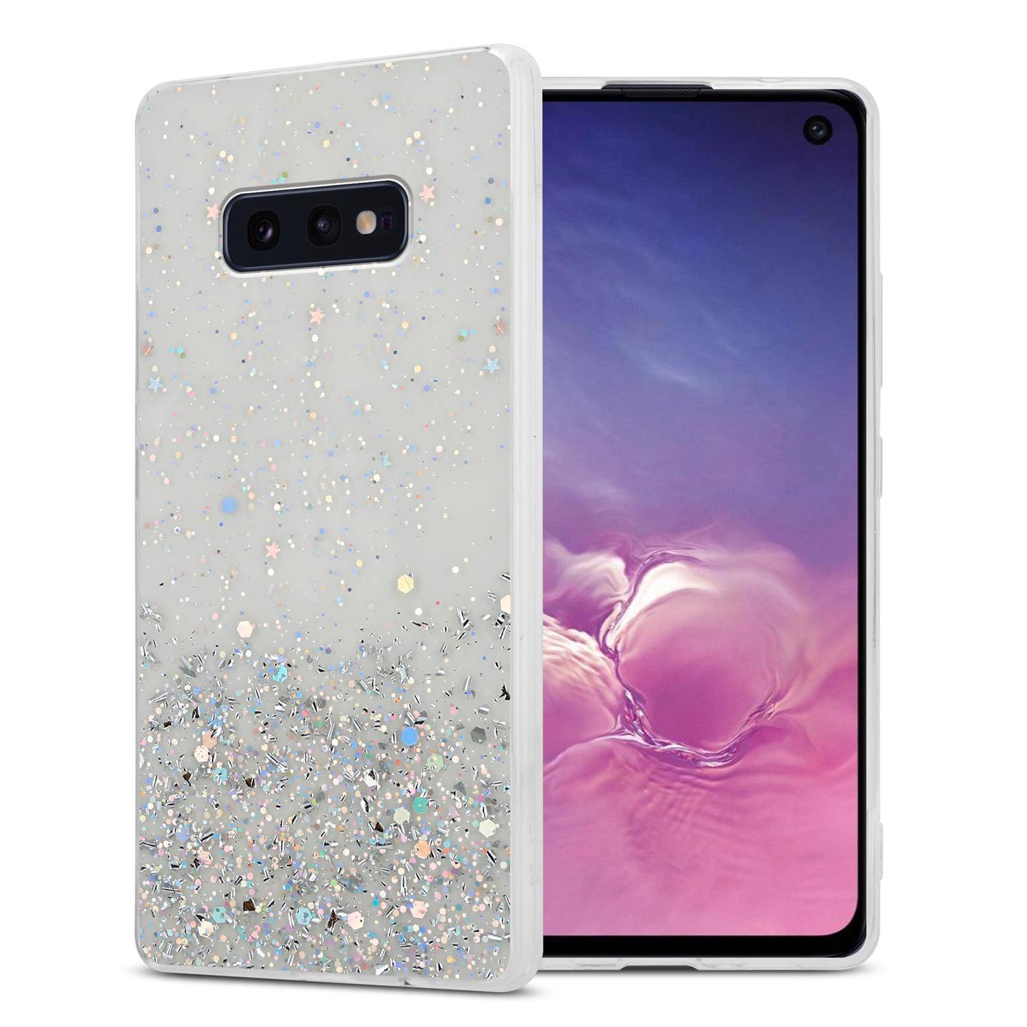 Cadorabo Hülle für Samsung Galaxy S10e Schutz Hülle in Transparent Handyhülle TPU Etui Glitter Cover Case Glitzer
