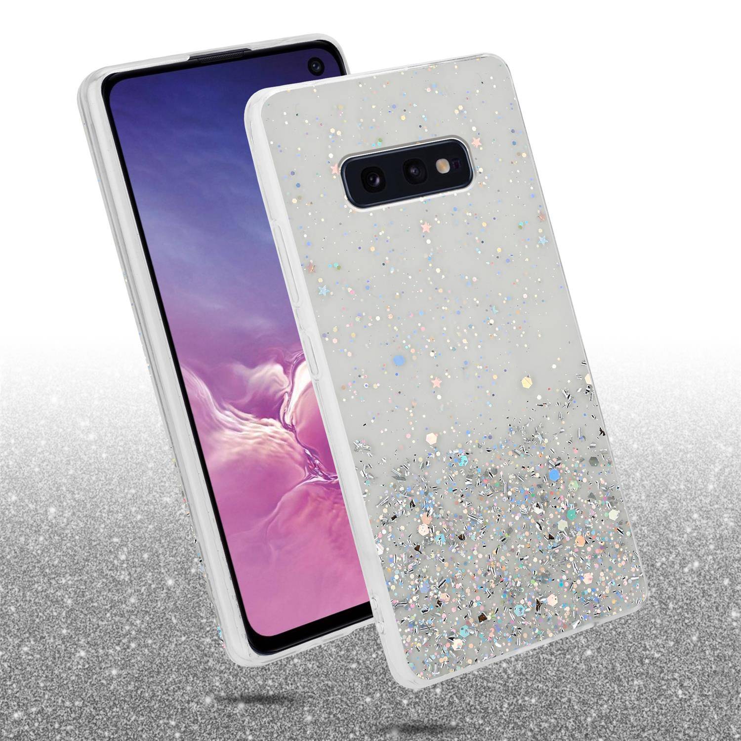 Cadorabo Hülle für Samsung Galaxy S10e Schutz Hülle in Transparent Handyhülle TPU Etui Glitter Cover Case Glitzer
