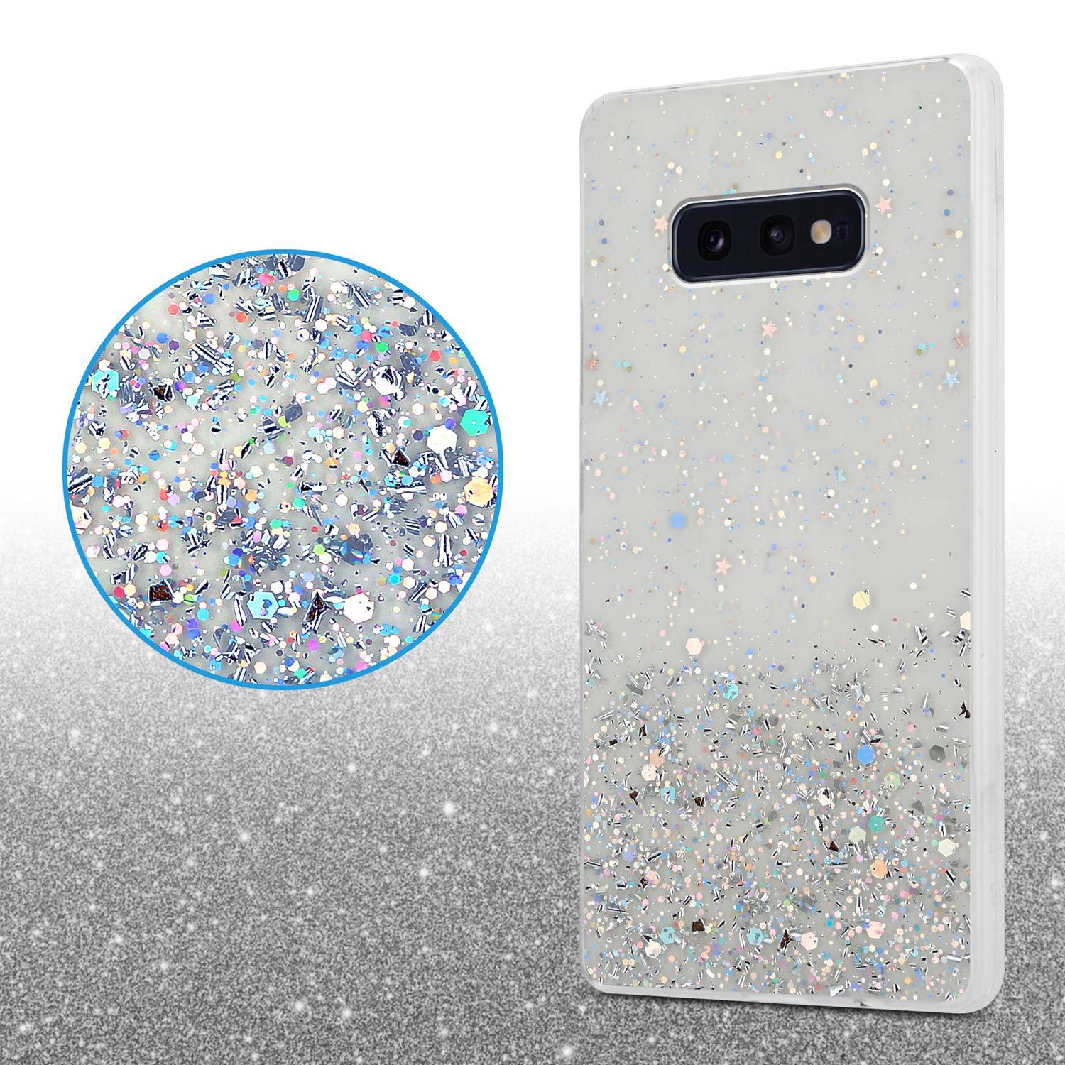 Cadorabo Hülle für Samsung Galaxy S10e Schutz Hülle in Transparent Handyhülle TPU Etui Glitter Cover Case Glitzer