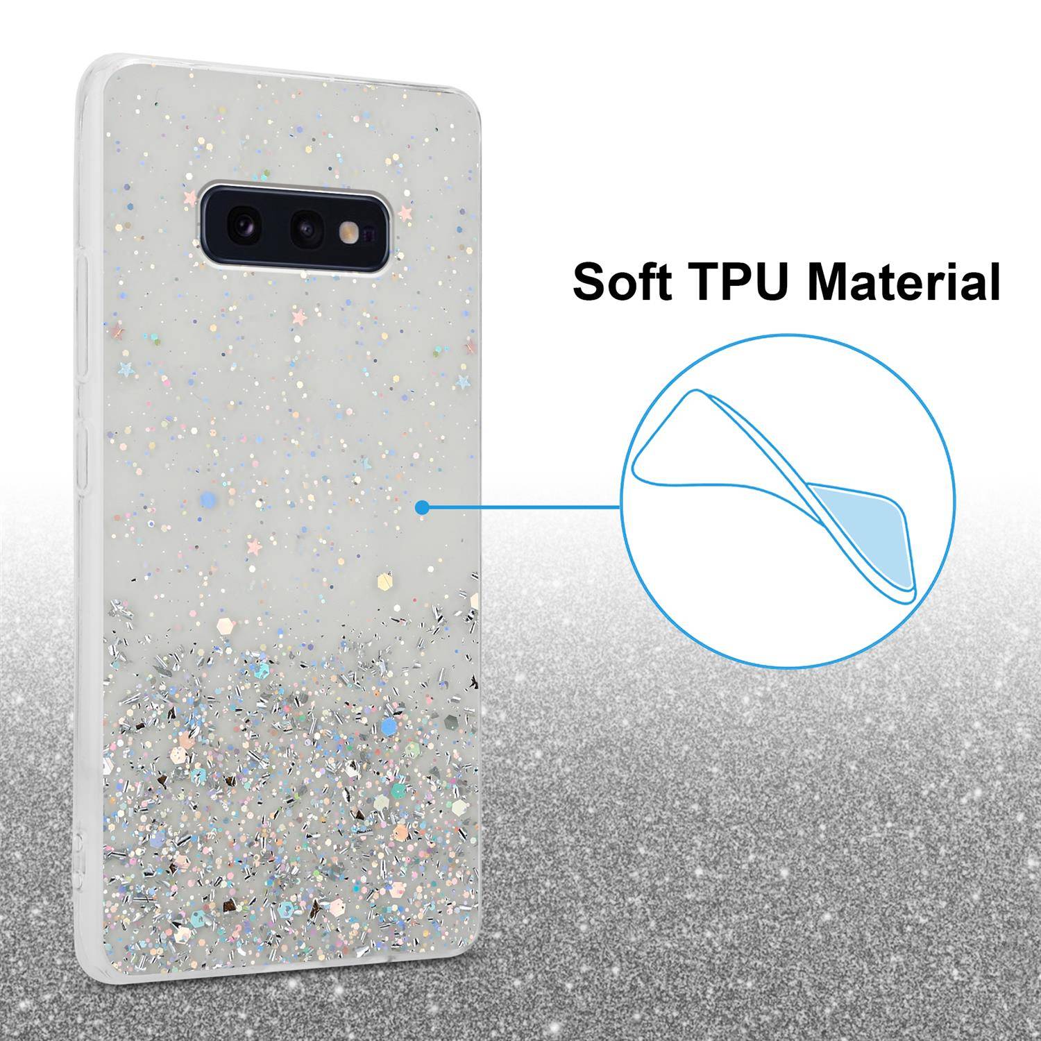 Cadorabo Hülle für Samsung Galaxy S10e Schutz Hülle in Transparent Handyhülle TPU Etui Glitter Cover Case Glitzer