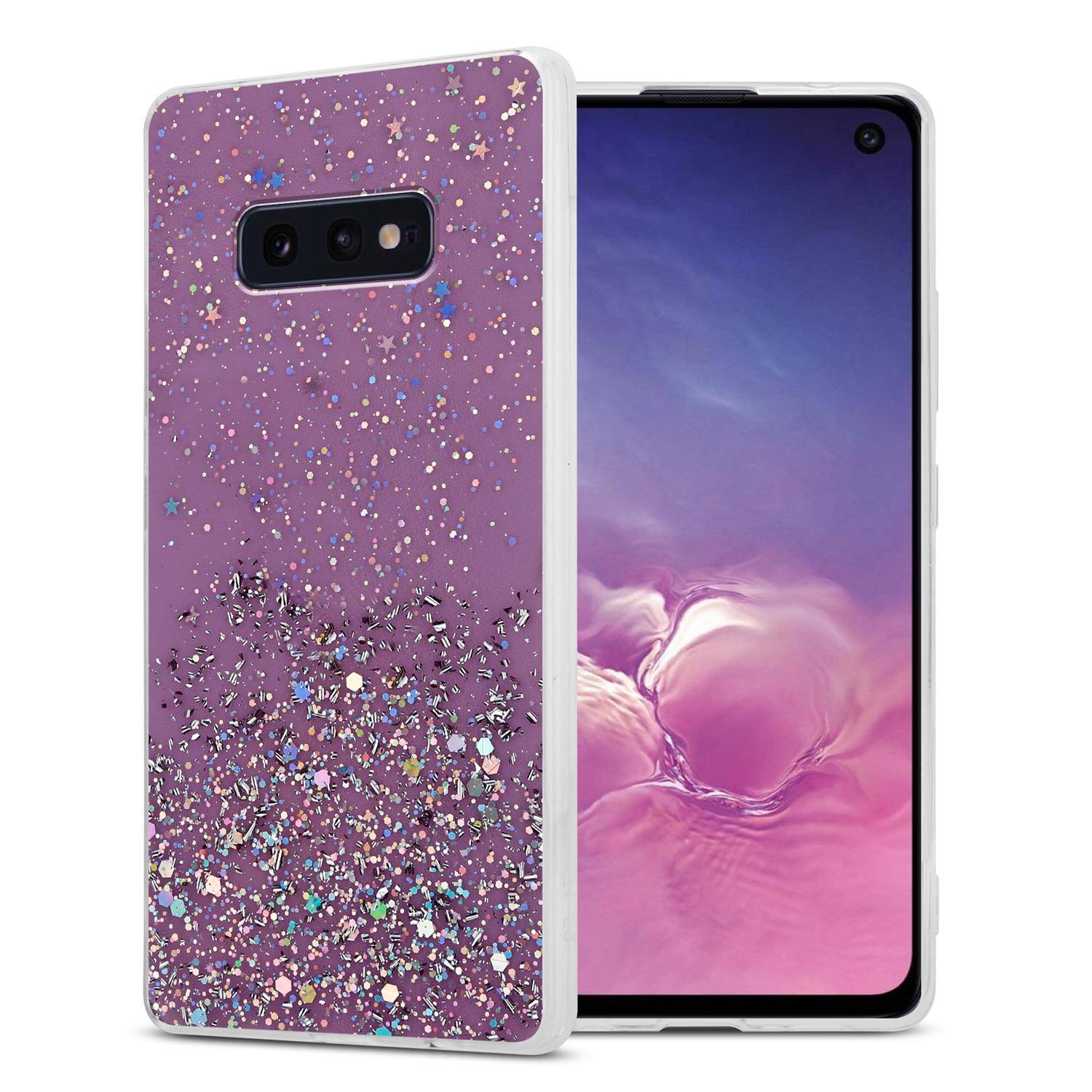 Cadorabo Hülle für Samsung Galaxy S10e Schutz Hülle in Lila Handyhülle TPU Etui Glitter Cover Case Glitzer