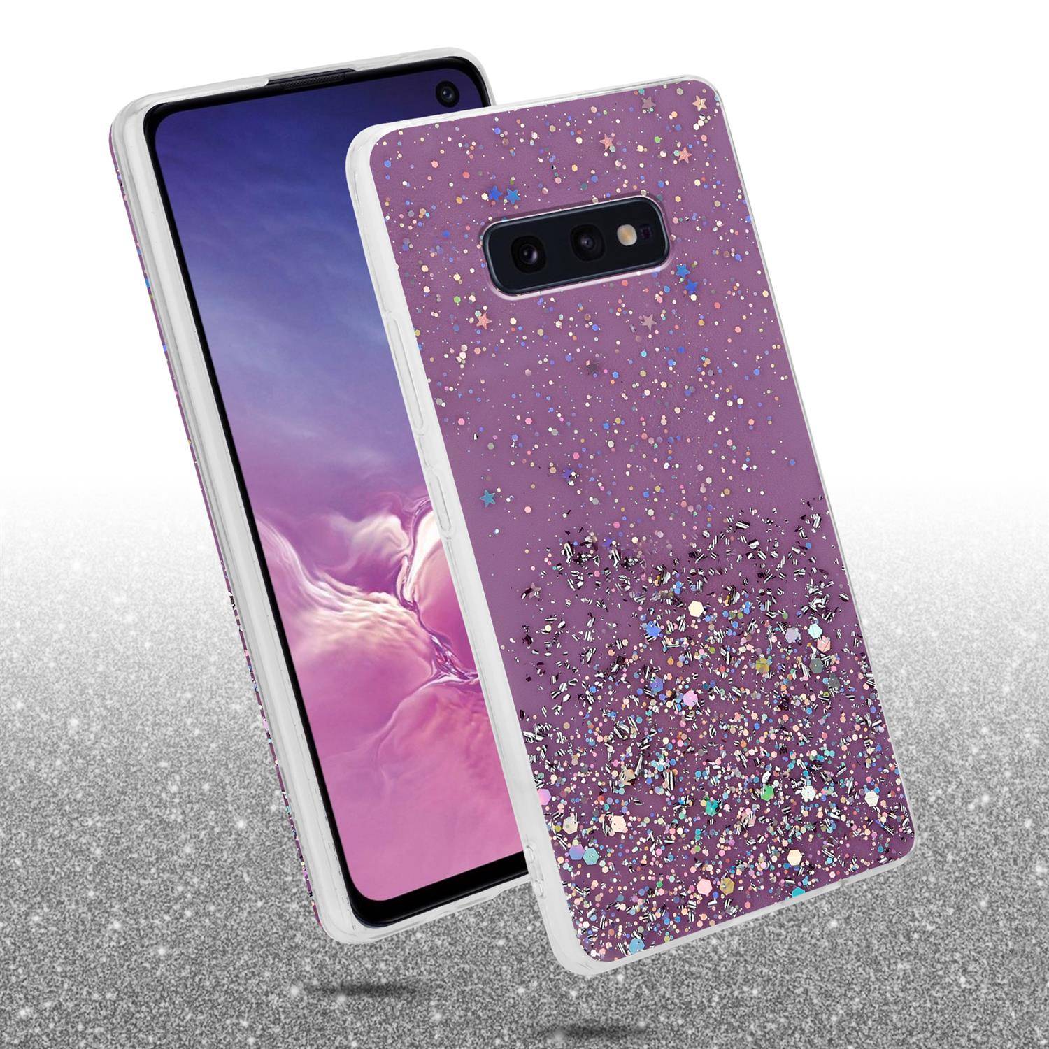 Cadorabo Hülle für Samsung Galaxy S10e Schutz Hülle in Lila Handyhülle TPU Etui Glitter Cover Case Glitzer