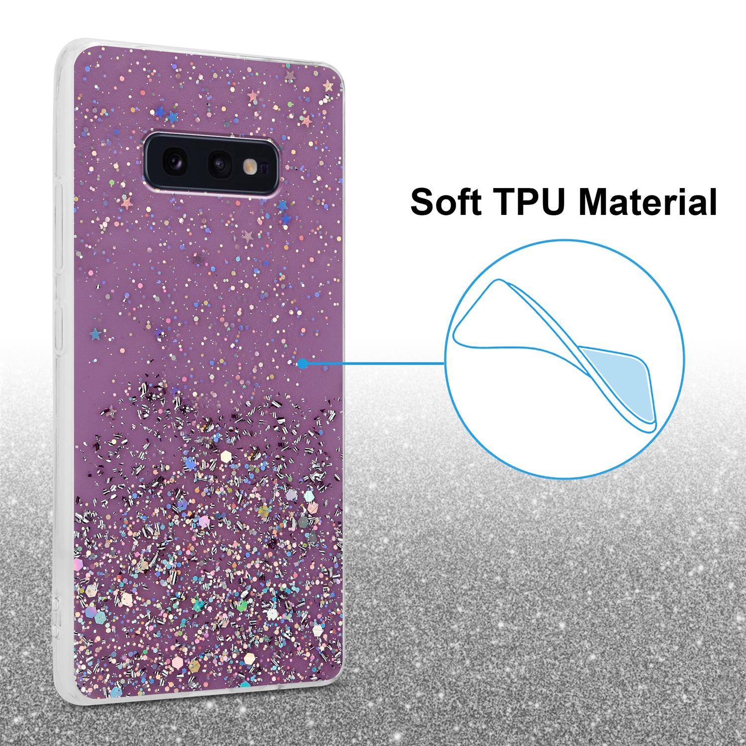 Cadorabo Hülle für Samsung Galaxy S10e Schutz Hülle in Lila Handyhülle TPU Etui Glitter Cover Case Glitzer