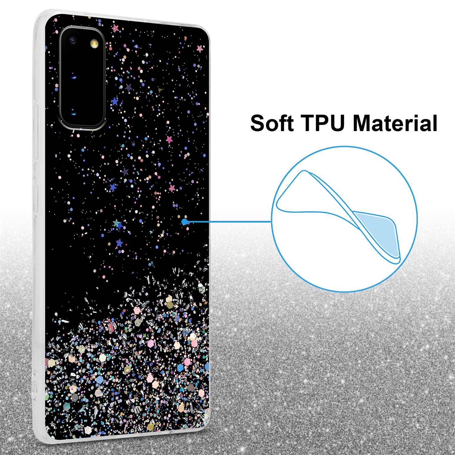 Cadorabo Hülle für Samsung Galaxy S20 Schutz Hülle in Schwarz Handyhülle TPU Etui Glitter Cover Case Glitzer