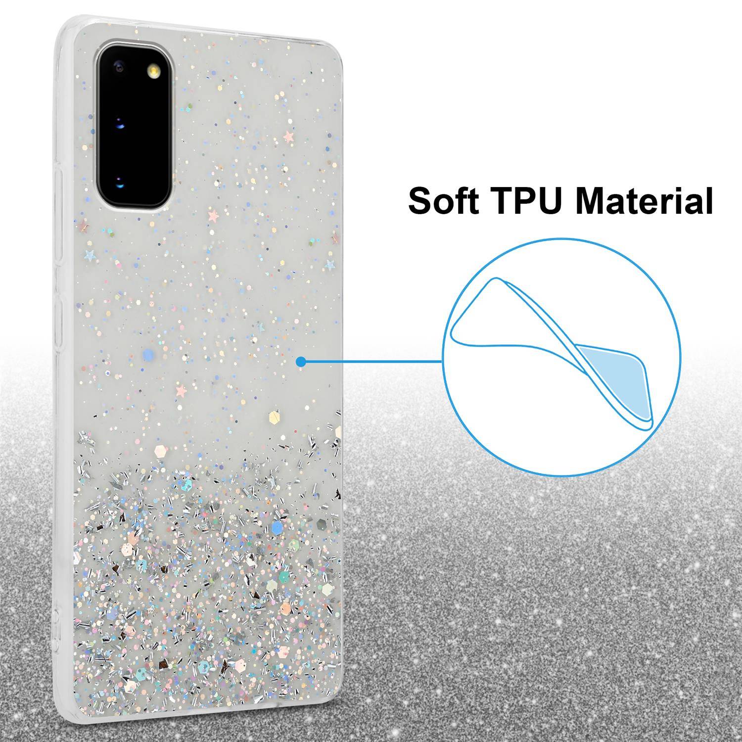Cadorabo Hülle für Samsung Galaxy S20 Schutz Hülle in Transparent Handyhülle TPU Etui Glitter Cover Case Glitzer