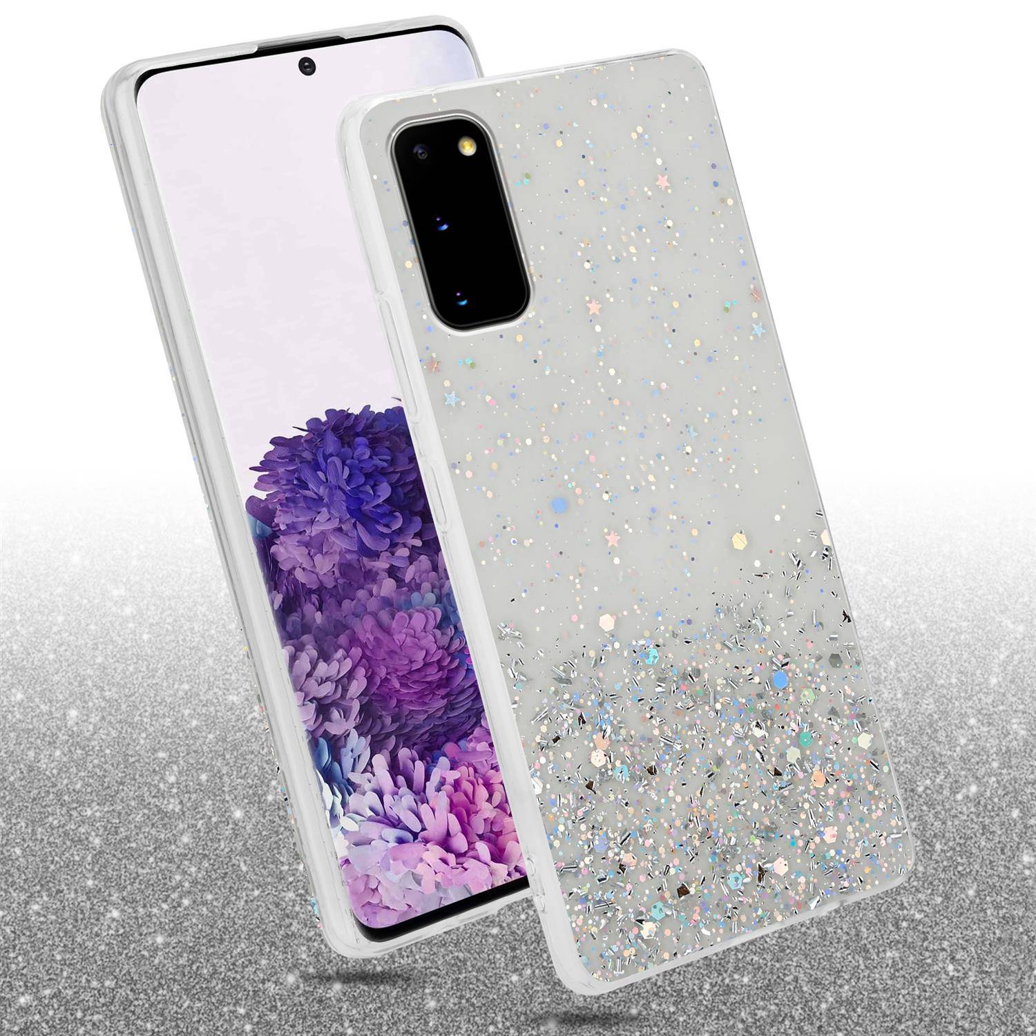 Cadorabo Hülle für Samsung Galaxy S20 Schutz Hülle in Transparent Handyhülle TPU Etui Glitter Cover Case Glitzer