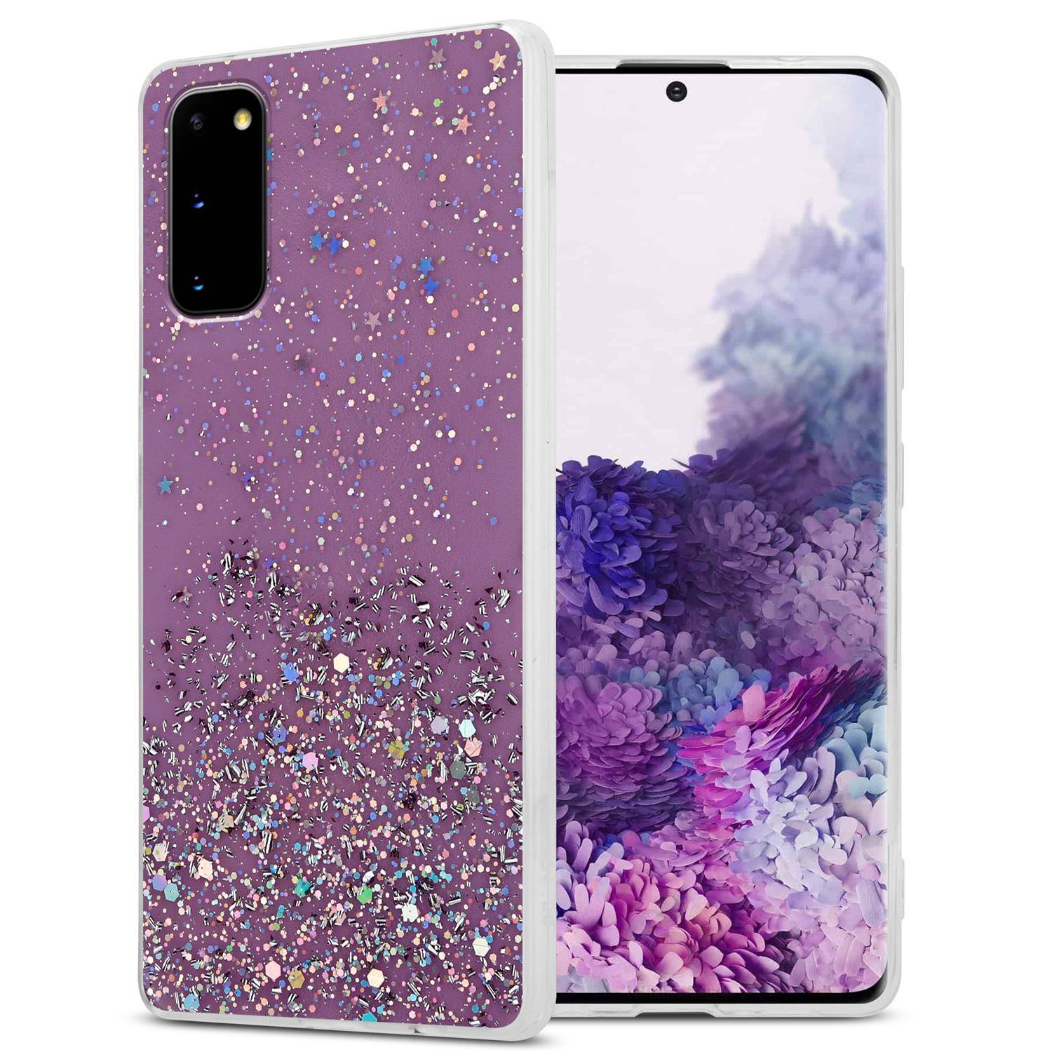 Cadorabo Hülle für Samsung Galaxy S20 Schutz Hülle in Lila Handyhülle TPU Etui Glitter Cover Case Glitzer