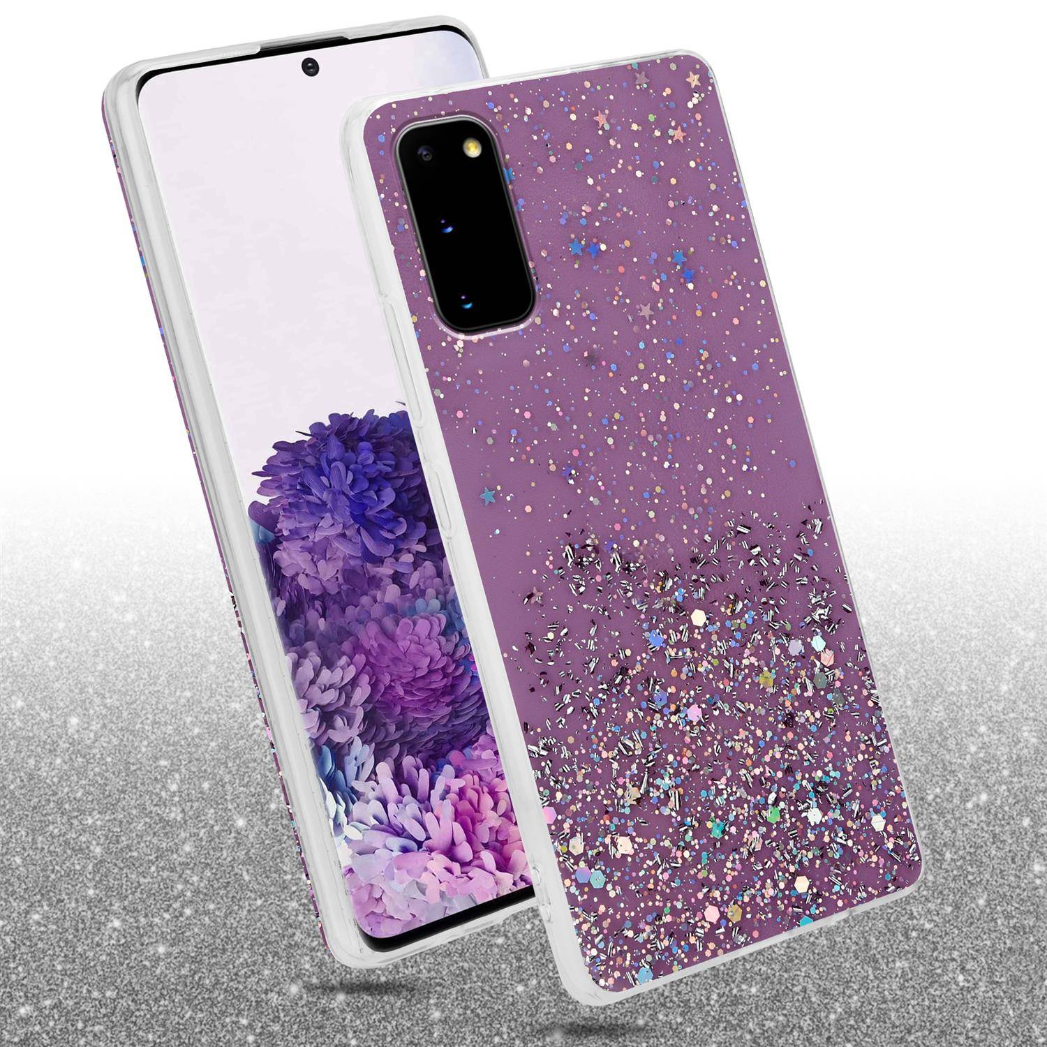 Cadorabo Hülle für Samsung Galaxy S20 Schutz Hülle in Lila Handyhülle TPU Etui Glitter Cover Case Glitzer