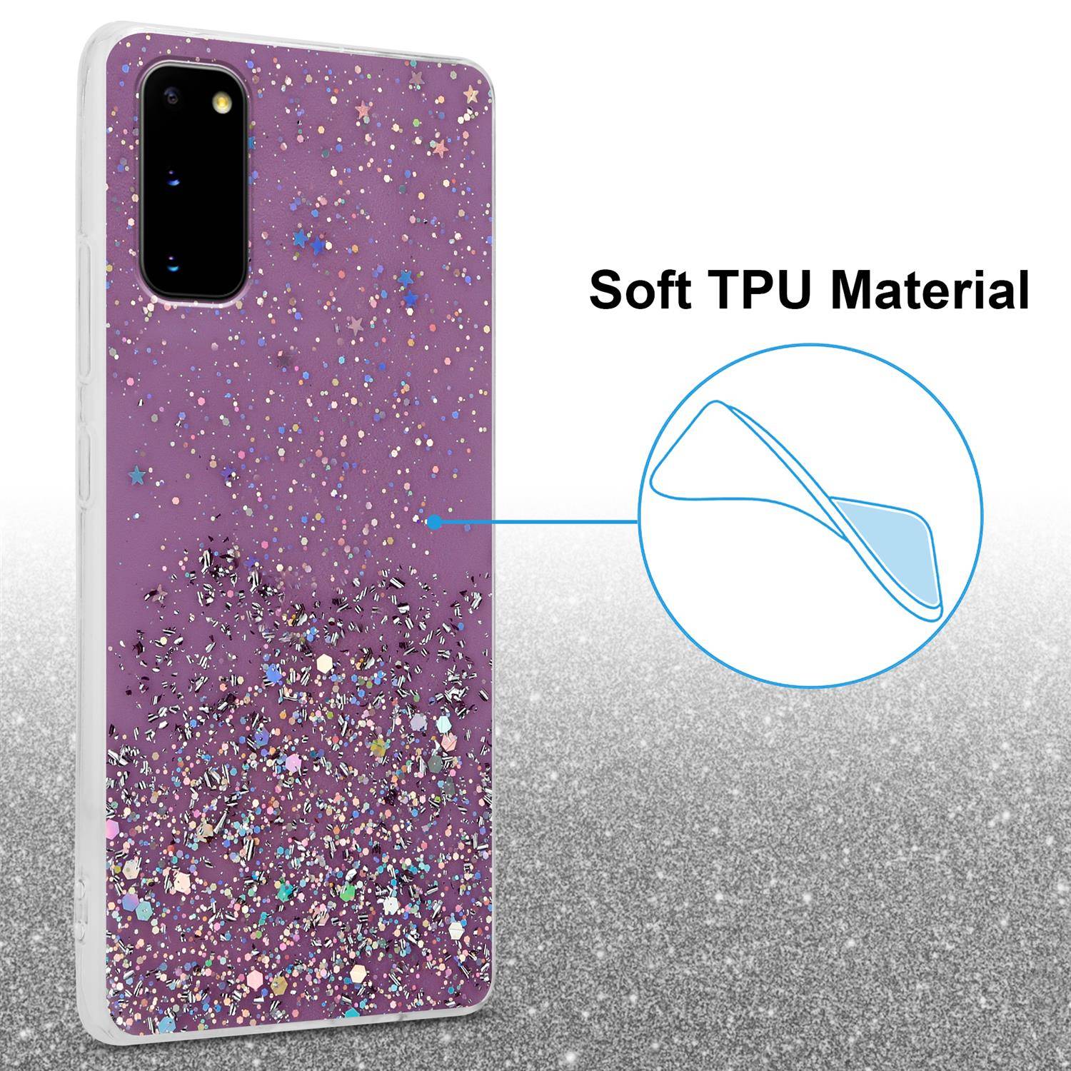 Cadorabo Hülle für Samsung Galaxy S20 Schutz Hülle in Lila Handyhülle TPU Etui Glitter Cover Case Glitzer