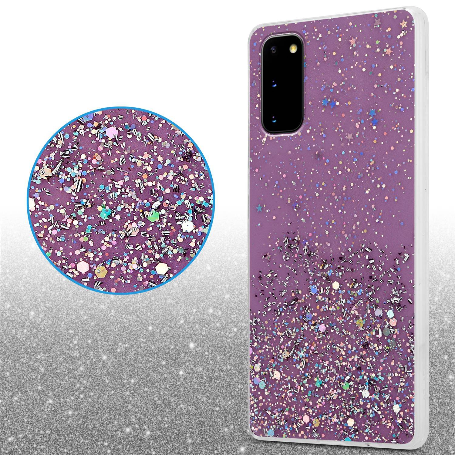 Cadorabo Hülle für Samsung Galaxy S20 Schutz Hülle in Lila Handyhülle TPU Etui Glitter Cover Case Glitzer