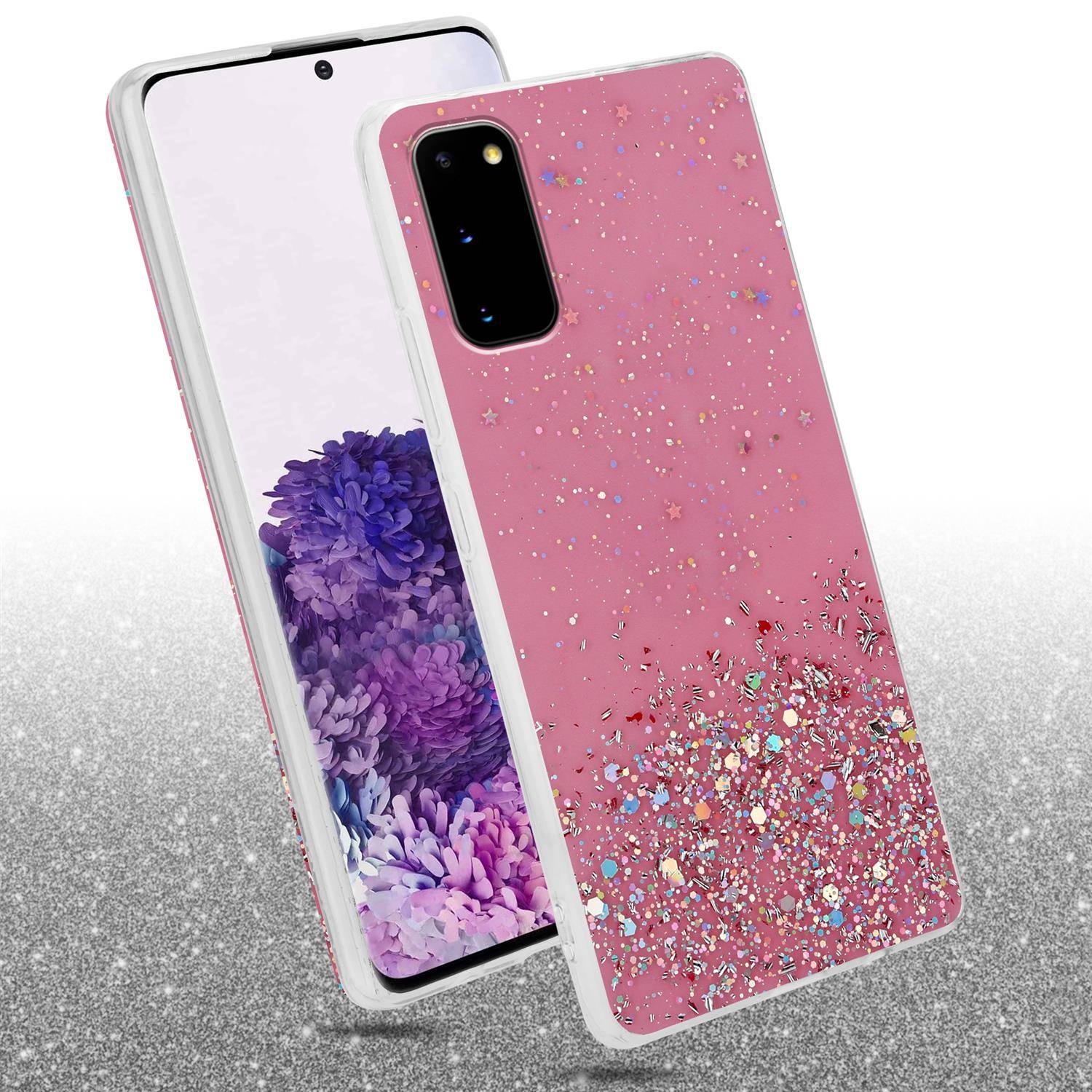 Cadorabo Hülle für Samsung Galaxy S20 Schutz Hülle in Rosa Handyhülle TPU Etui Glitter Cover Case Glitzer