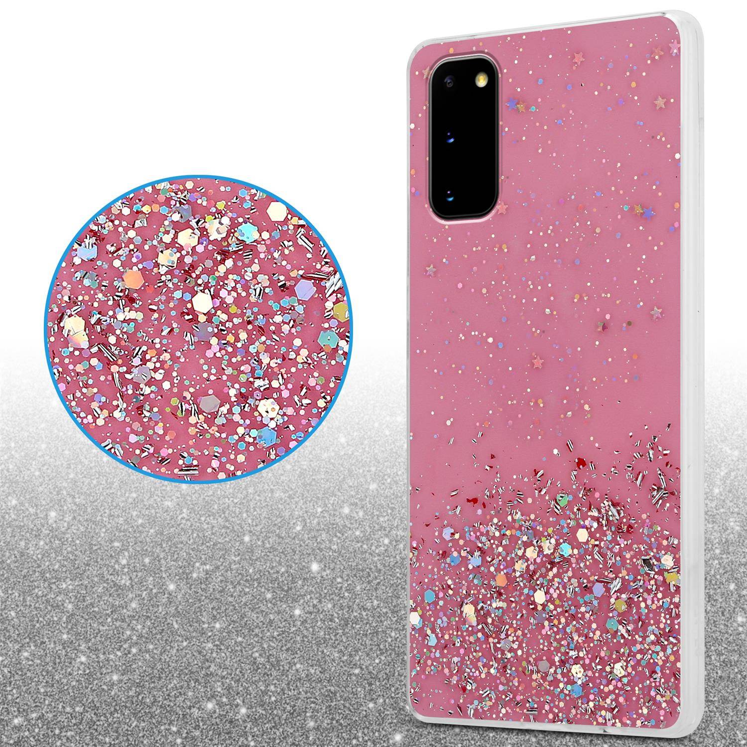 Cadorabo Hülle für Samsung Galaxy S20 Schutz Hülle in Rosa Handyhülle TPU Etui Glitter Cover Case Glitzer