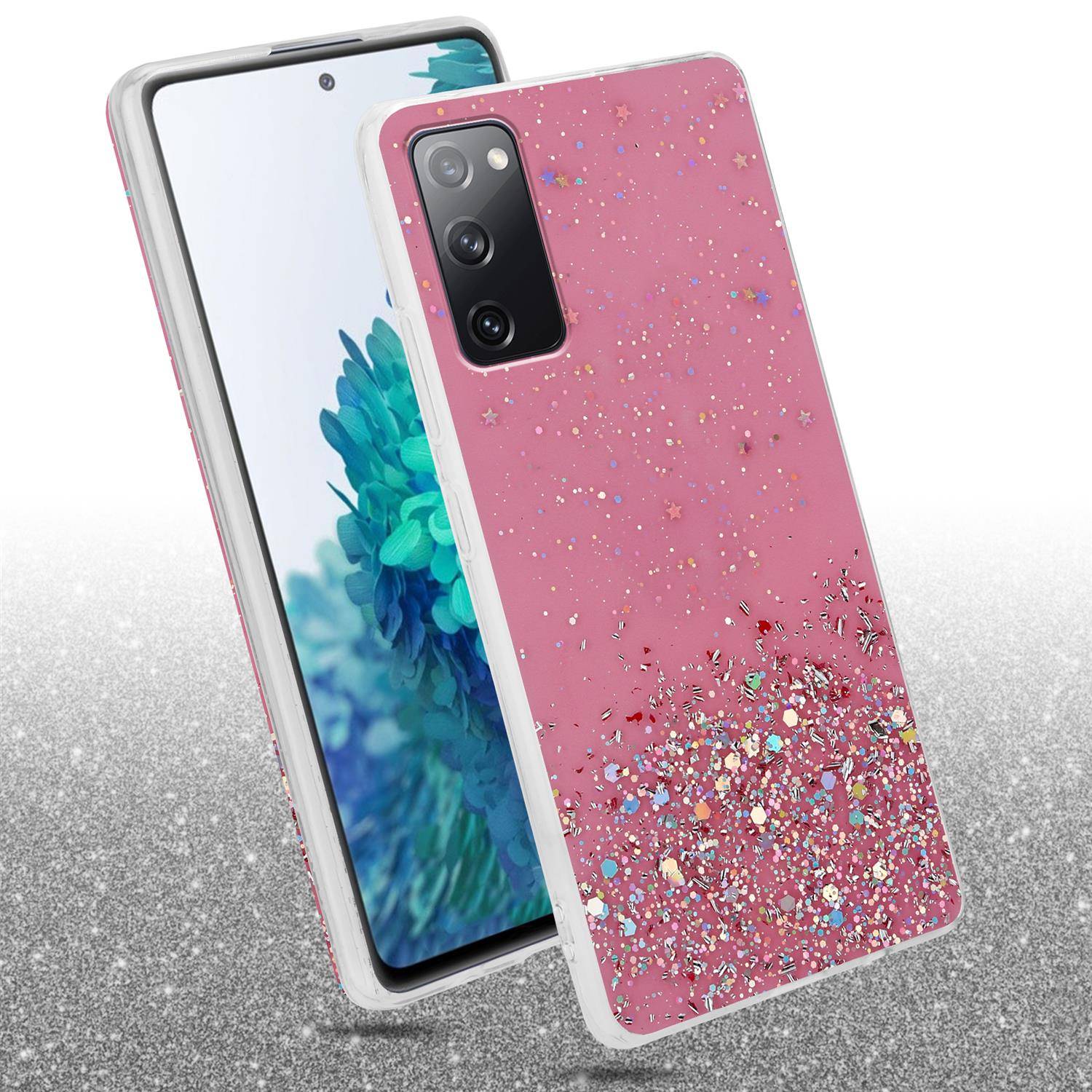 Cadorabo Hülle für Samsung Galaxy S20 FE Schutz Hülle in Rosa Handyhülle TPU Etui Glitter Cover Case Glitzer