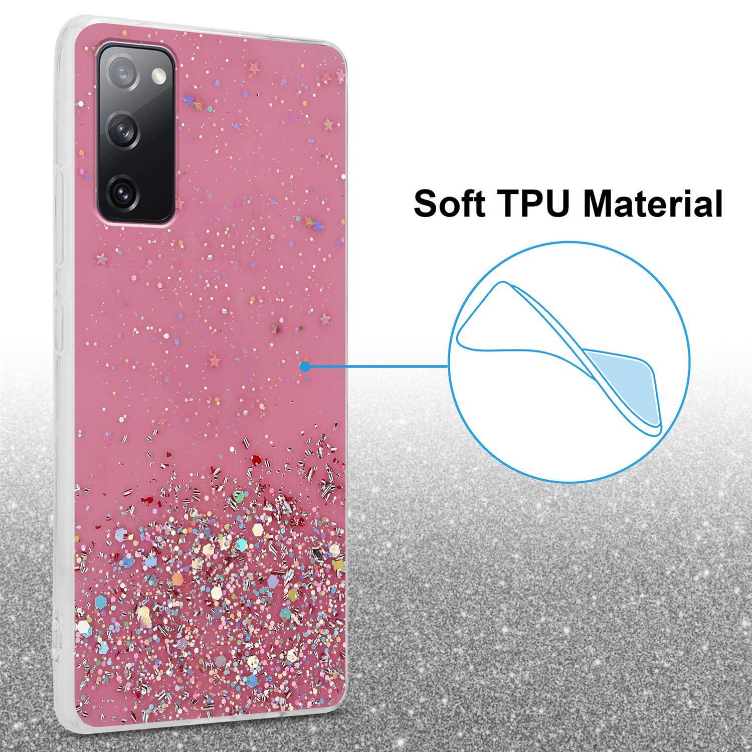 Cadorabo Hülle für Samsung Galaxy S20 FE Schutz Hülle in Rosa Handyhülle TPU Etui Glitter Cover Case Glitzer