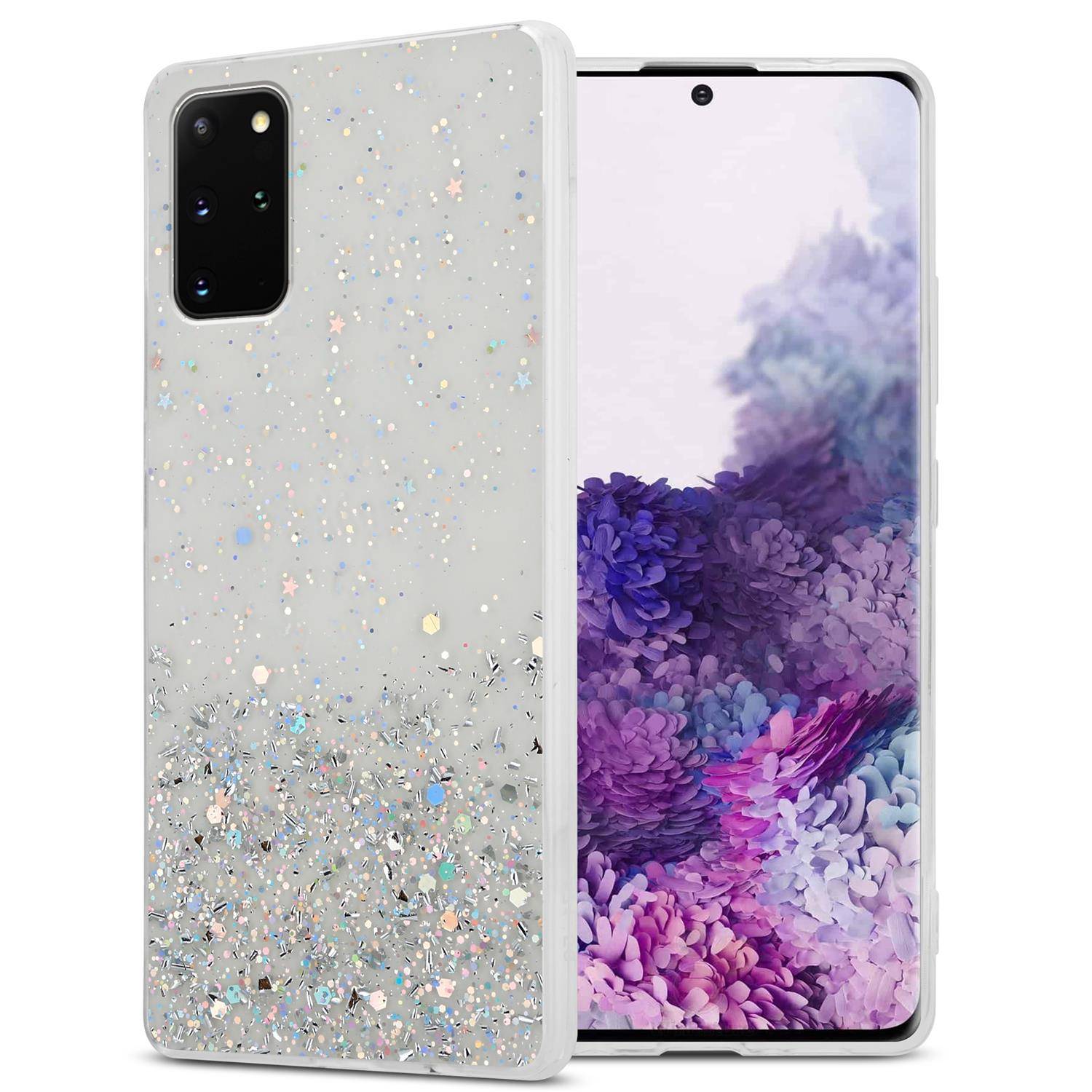 Cadorabo Hülle für Samsung Galaxy S20 PLUS Schutz Hülle in Transparent Handyhülle TPU Etui Glitter Cover Case Glitzer