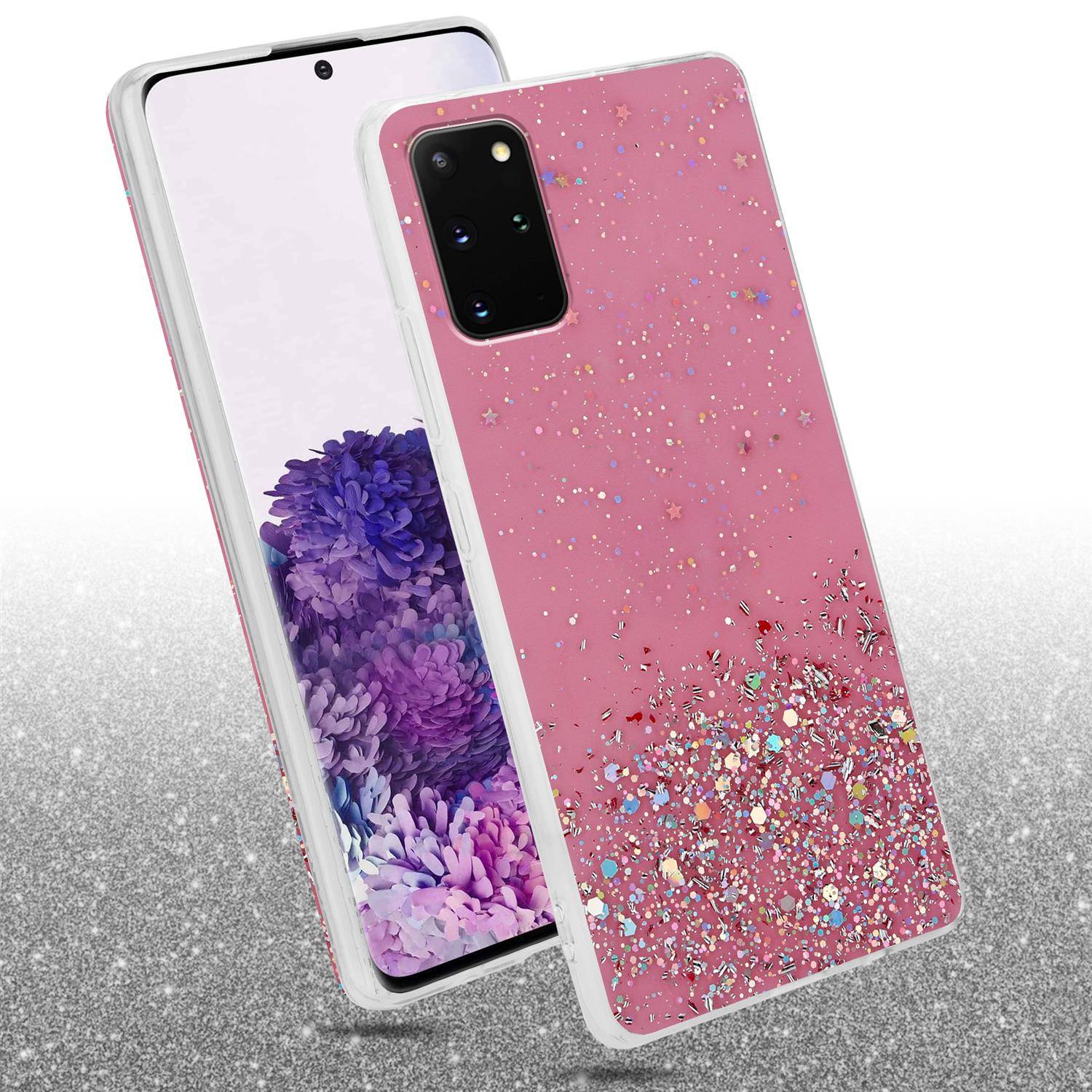 Cadorabo Hülle für Samsung Galaxy S20 PLUS Schutz Hülle in Rosa Handyhülle TPU Etui Glitter Cover Case Glitzer