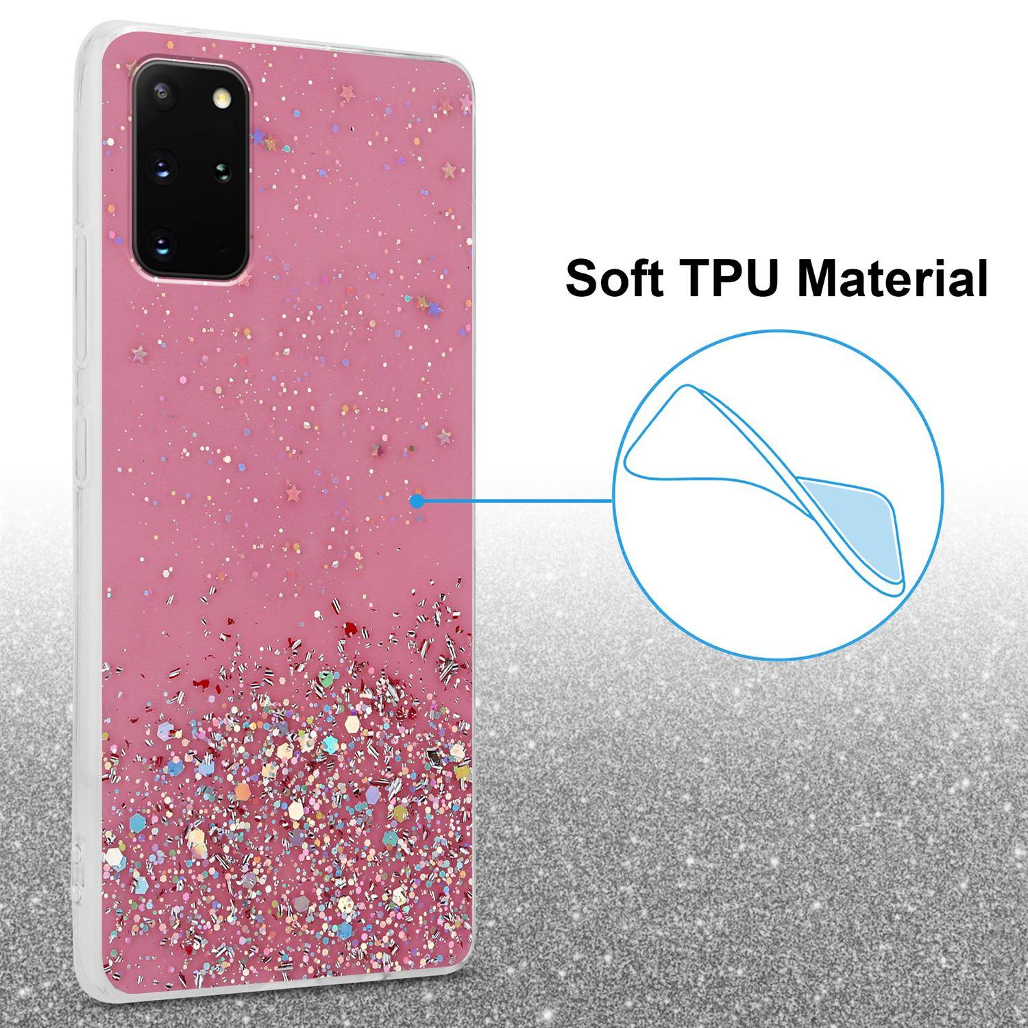 Cadorabo Hülle für Samsung Galaxy S20 PLUS Schutz Hülle in Rosa Handyhülle TPU Etui Glitter Cover Case Glitzer