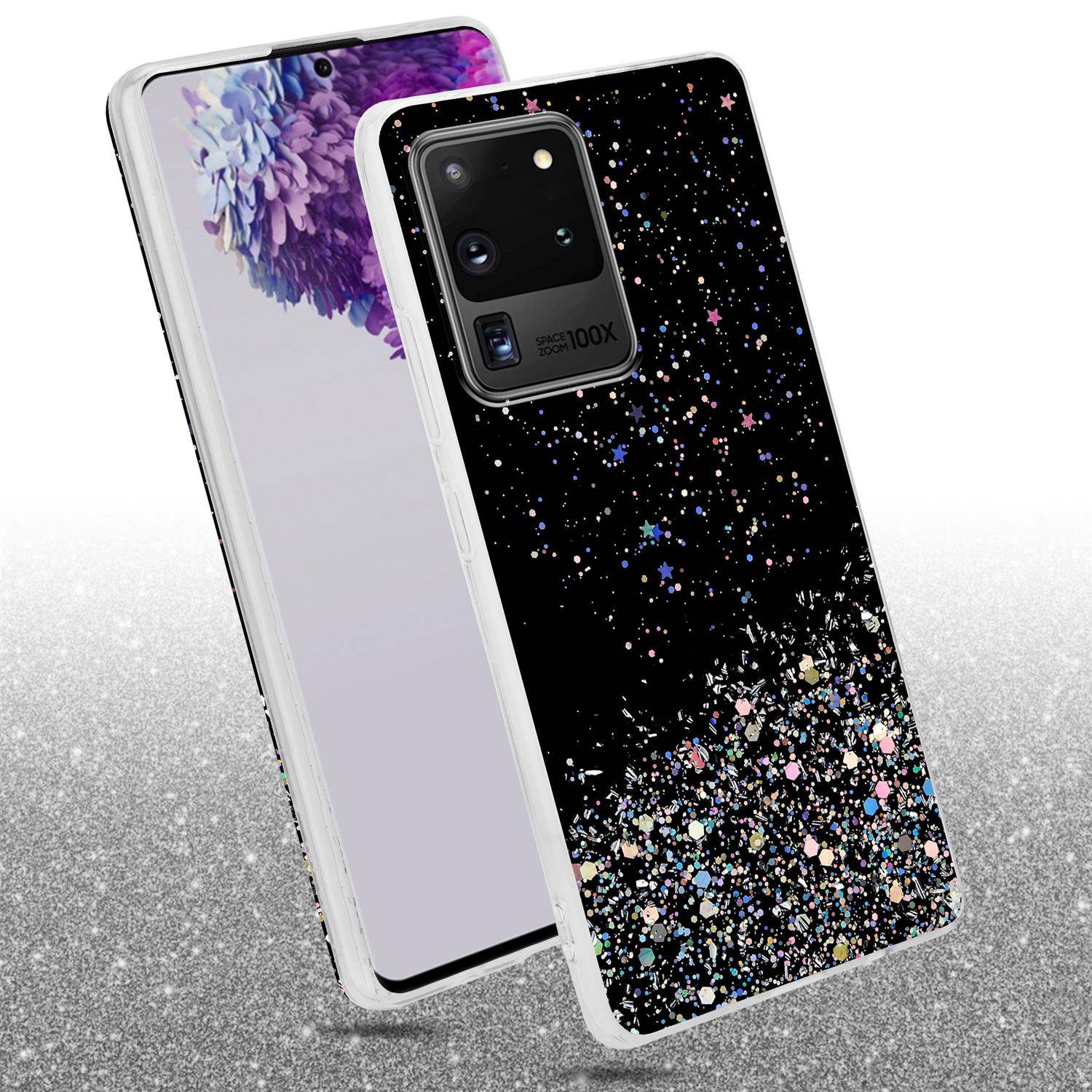 Cadorabo Hülle für Samsung Galaxy S20 ULTRA Schutz Hülle in Schwarz Handyhülle TPU Etui Glitter Cover Case Glitzer