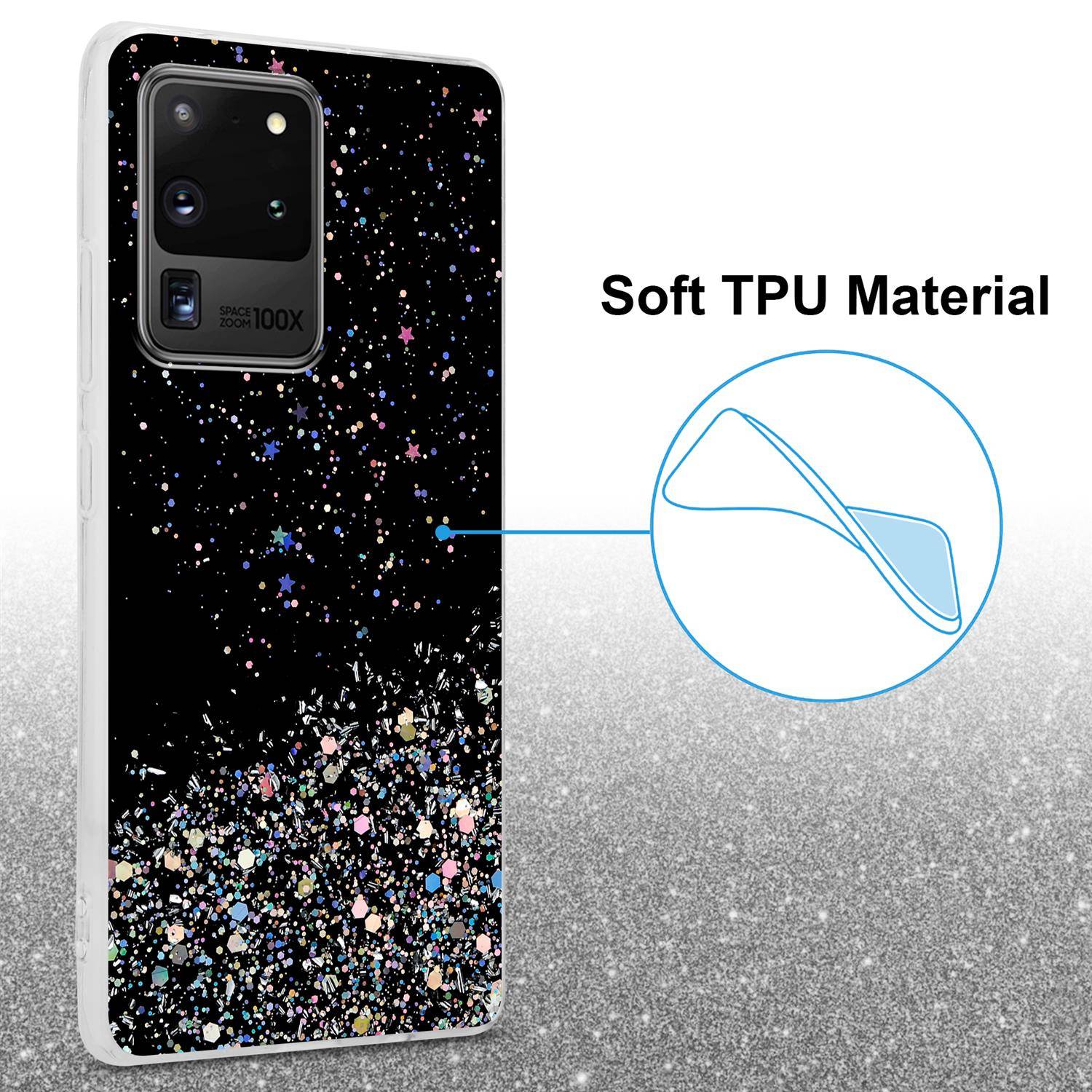 Cadorabo Hülle für Samsung Galaxy S20 ULTRA Schutz Hülle in Schwarz Handyhülle TPU Etui Glitter Cover Case Glitzer