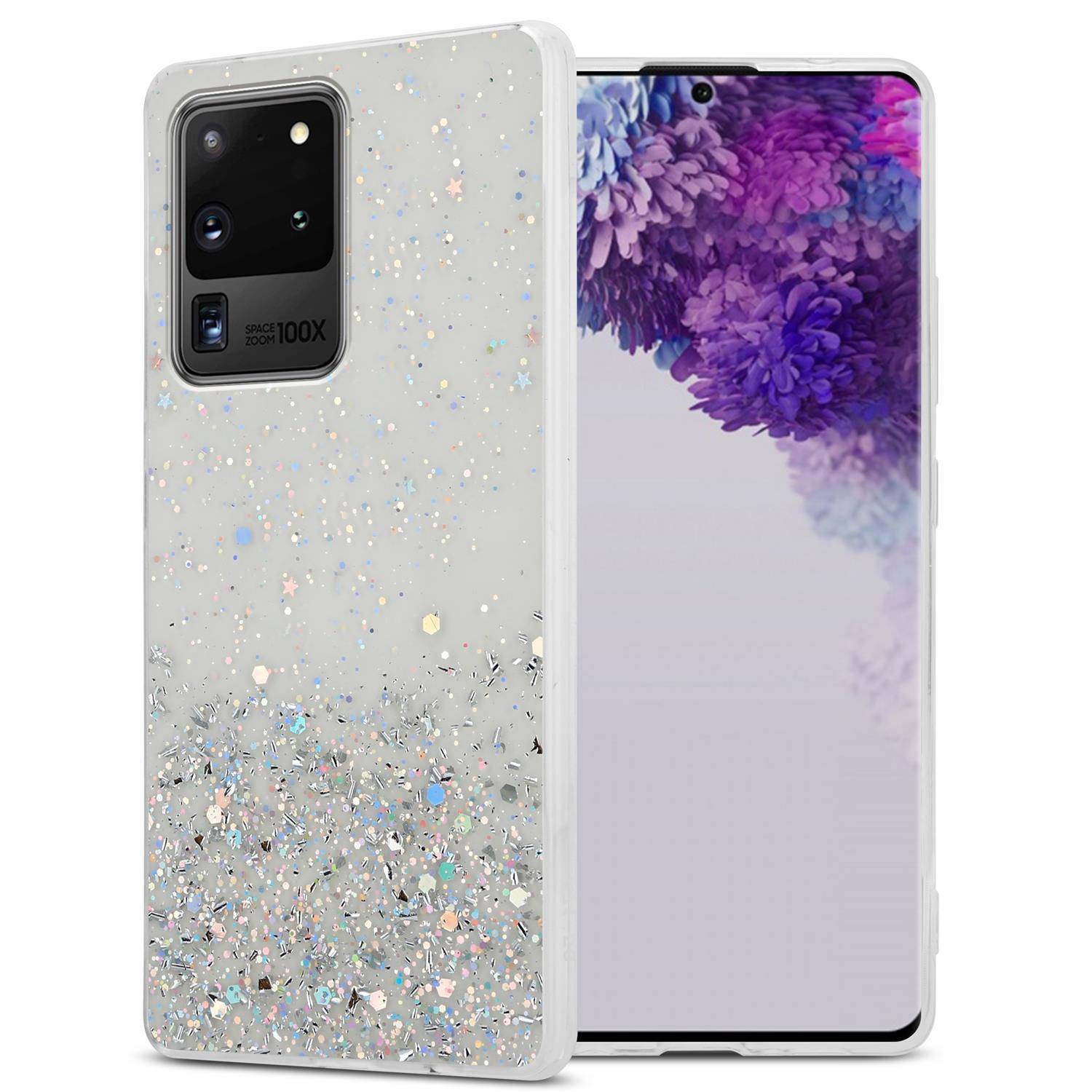 Cadorabo Hülle für Samsung Galaxy S20 ULTRA Schutz Hülle in Transparent Handyhülle TPU Etui Glitter Cover Case Glitzer