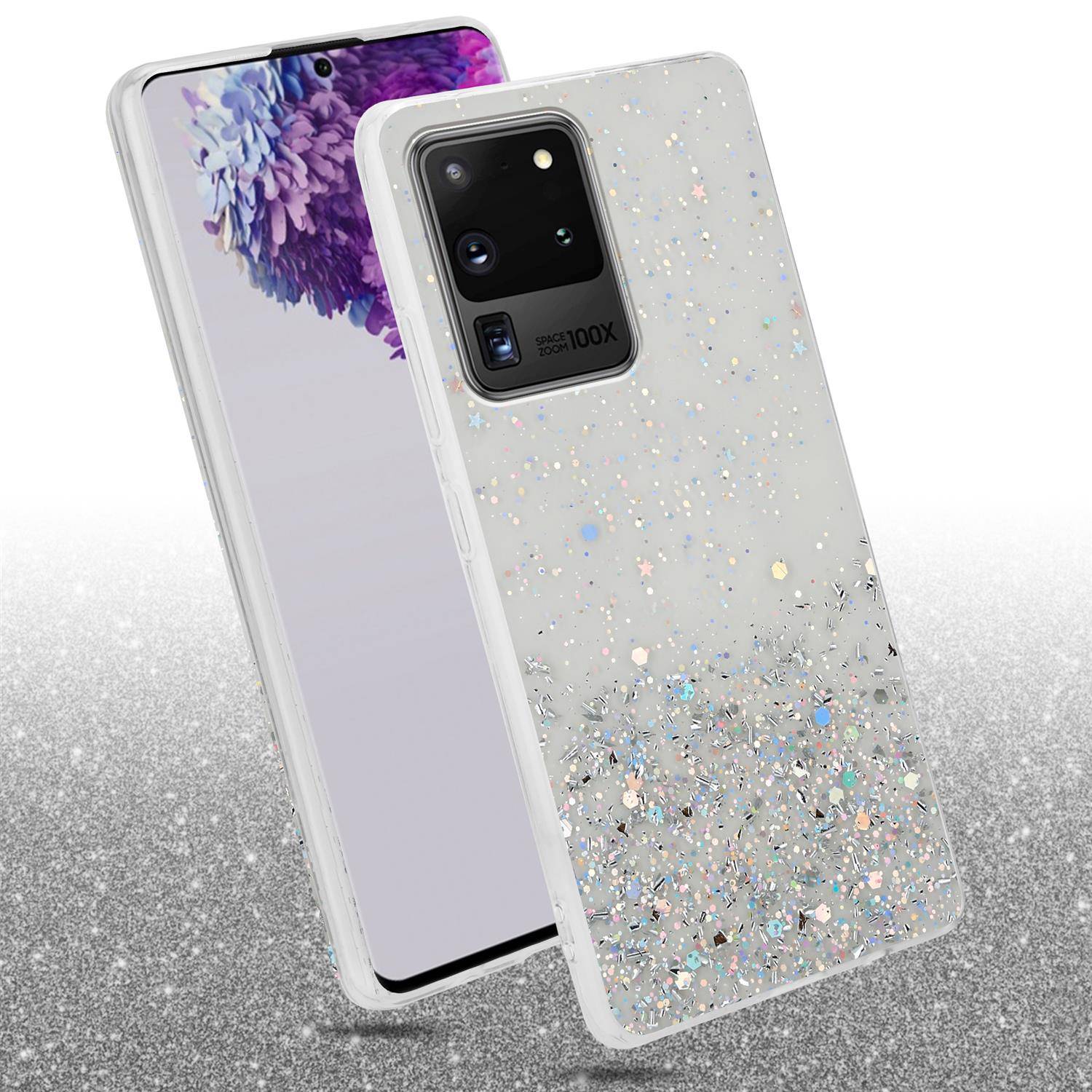 Cadorabo Hülle für Samsung Galaxy S20 ULTRA Schutz Hülle in Transparent Handyhülle TPU Etui Glitter Cover Case Glitzer