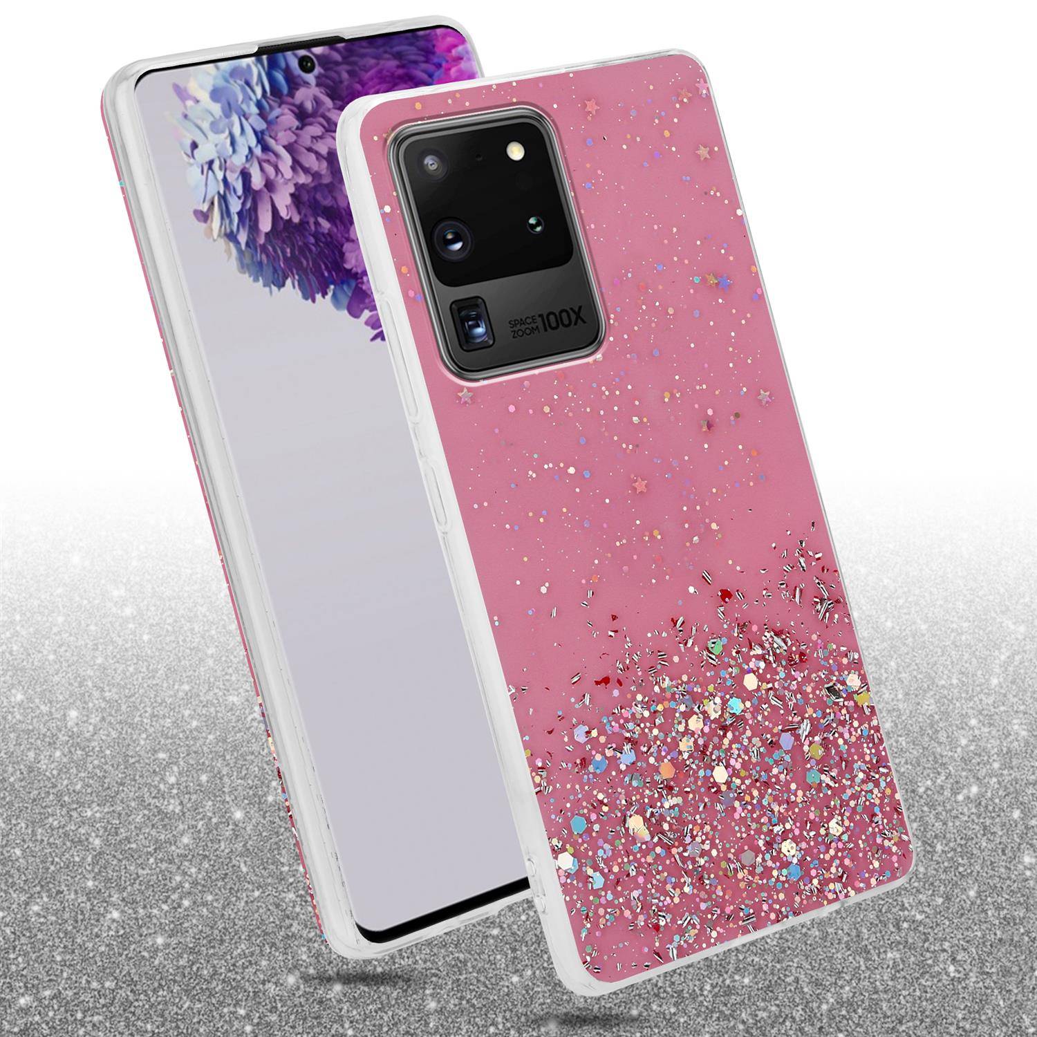 Cadorabo Hülle für Samsung Galaxy S20 ULTRA Schutz Hülle in Rosa Handyhülle TPU Etui Glitter Cover Case Glitzer
