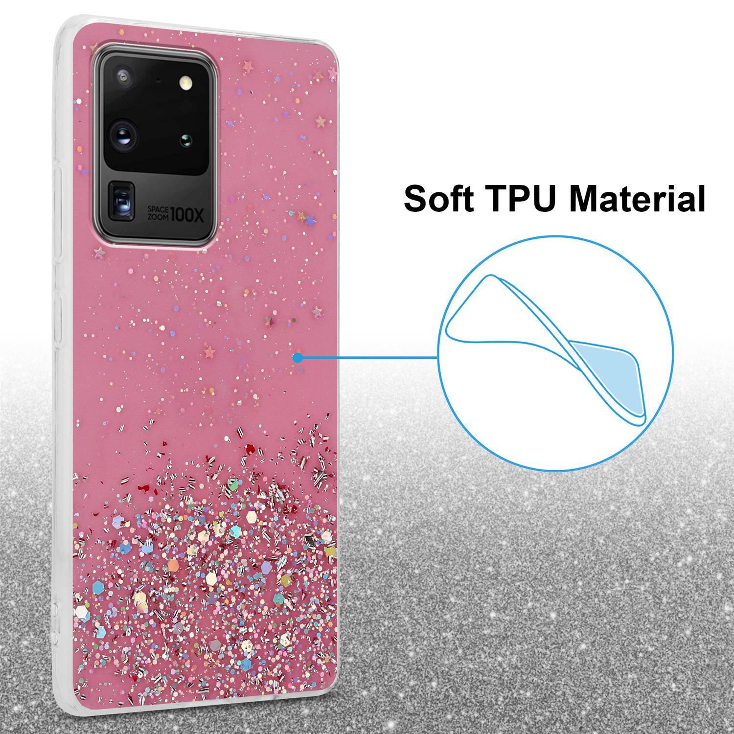 Cadorabo Hülle für Samsung Galaxy S20 ULTRA Schutz Hülle in Rosa Handyhülle TPU Etui Glitter Cover Case Glitzer
