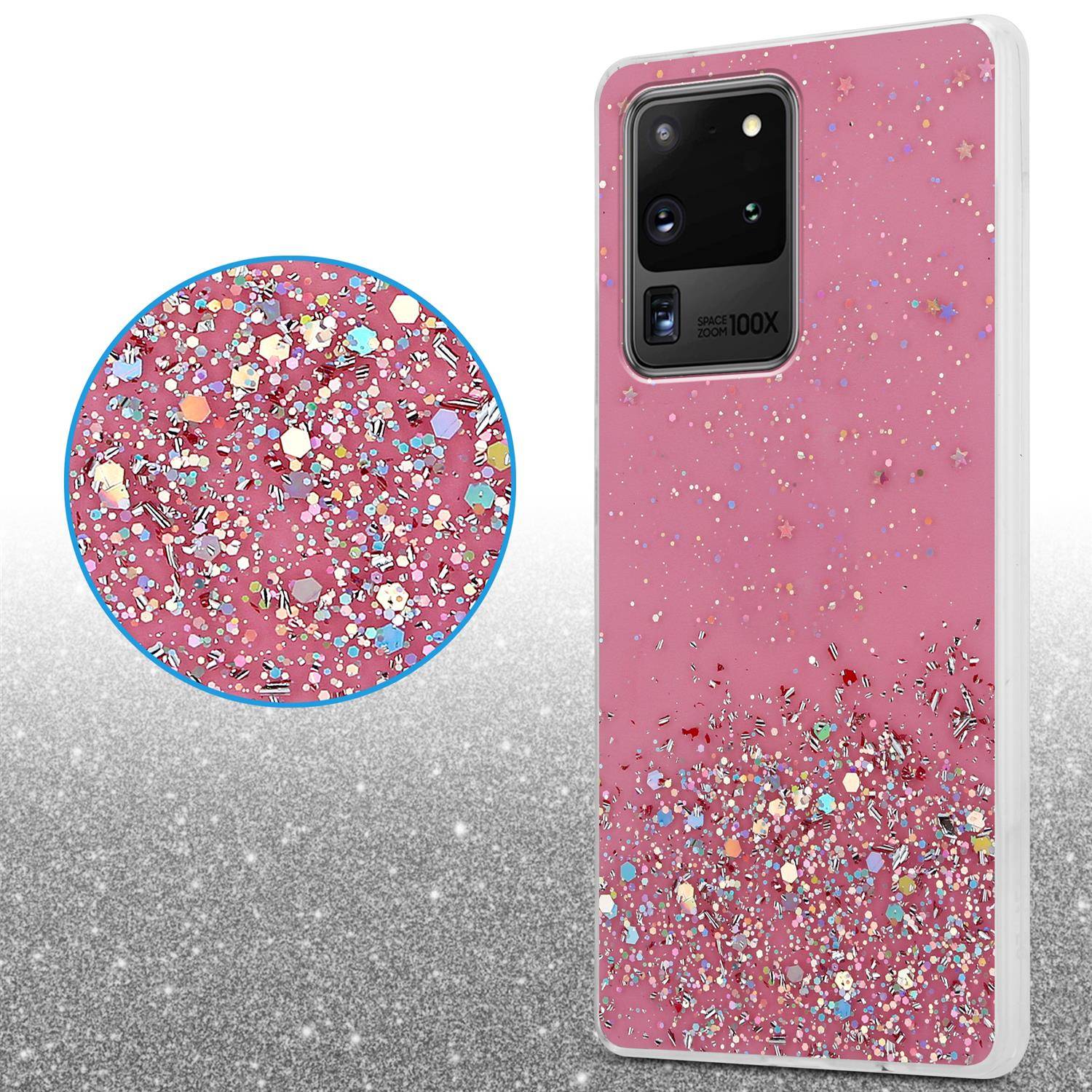 Cadorabo Hülle für Samsung Galaxy S20 ULTRA Schutz Hülle in Rosa Handyhülle TPU Etui Glitter Cover Case Glitzer