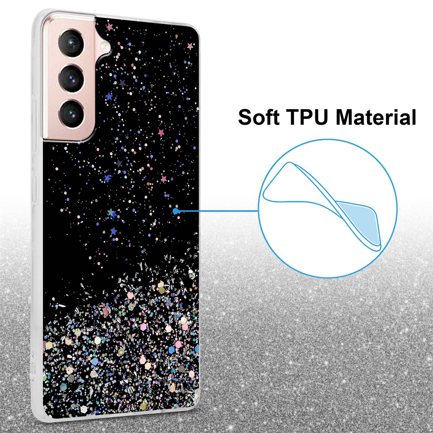Cadorabo Hülle für Samsung Galaxy S21 5G Schutz Hülle in Schwarz Handyhülle TPU Etui Glitter Cover Case Glitzer