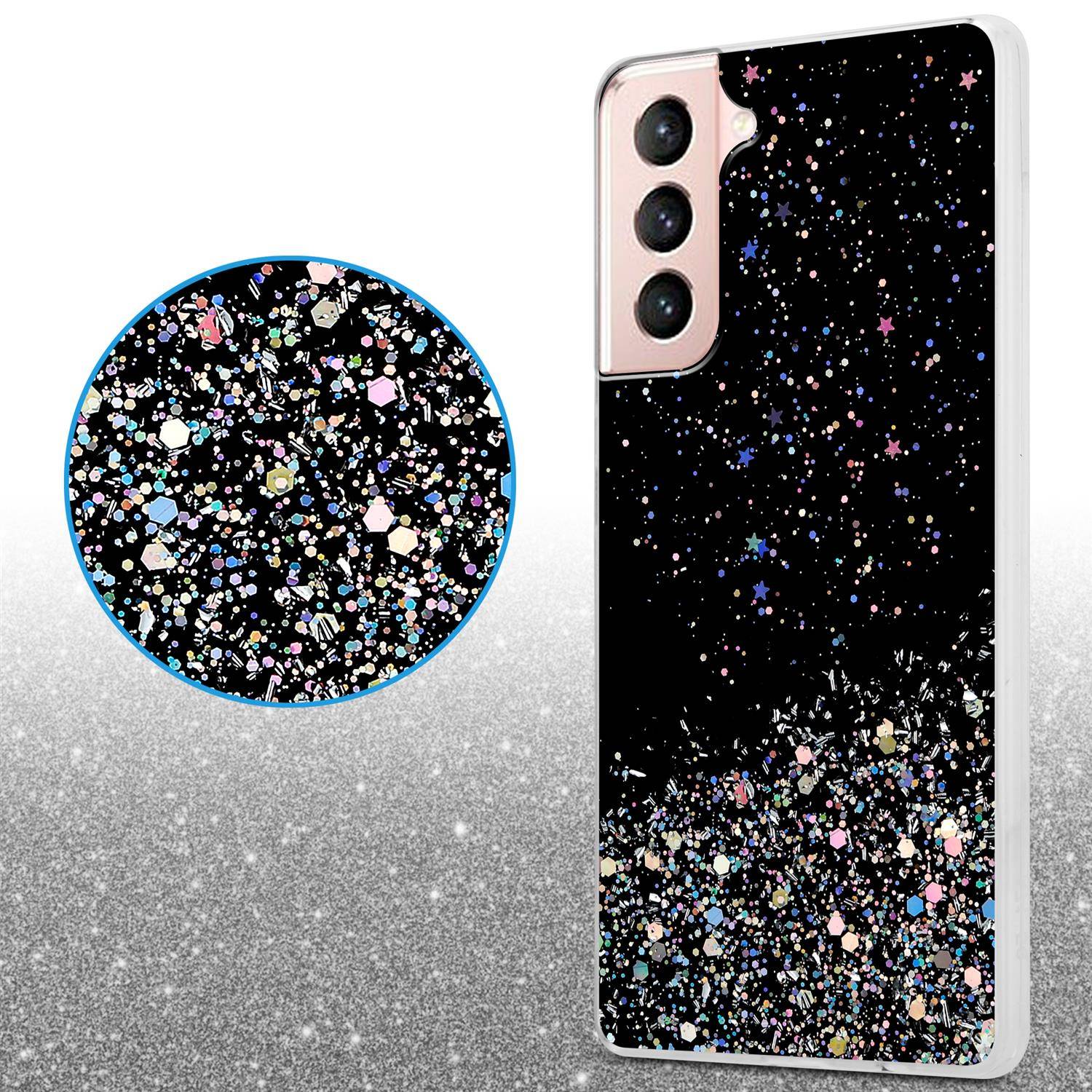 Cadorabo Hülle für Samsung Galaxy S21 5G Schutz Hülle in Schwarz Handyhülle TPU Etui Glitter Cover Case Glitzer
