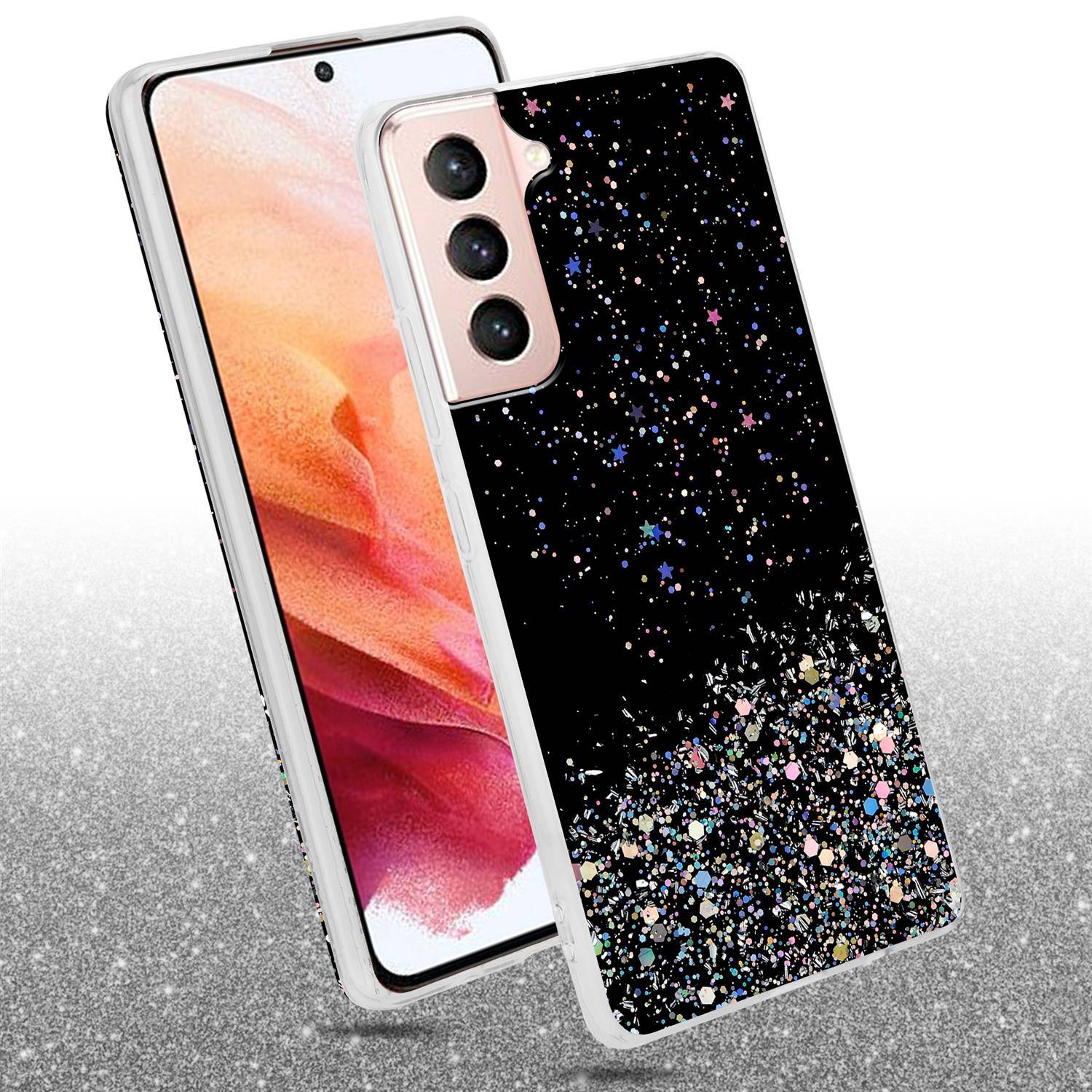 Cadorabo Hülle für Samsung Galaxy S21 5G Schutz Hülle in Schwarz Handyhülle TPU Etui Glitter Cover Case Glitzer