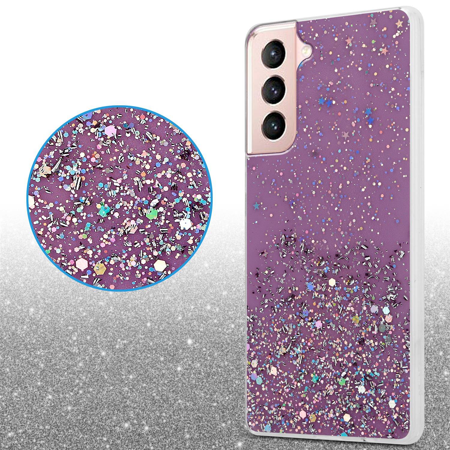 Cadorabo Hülle für Samsung Galaxy S21 5G Schutz Hülle in Lila Handyhülle TPU Etui Glitter Cover Case Glitzer