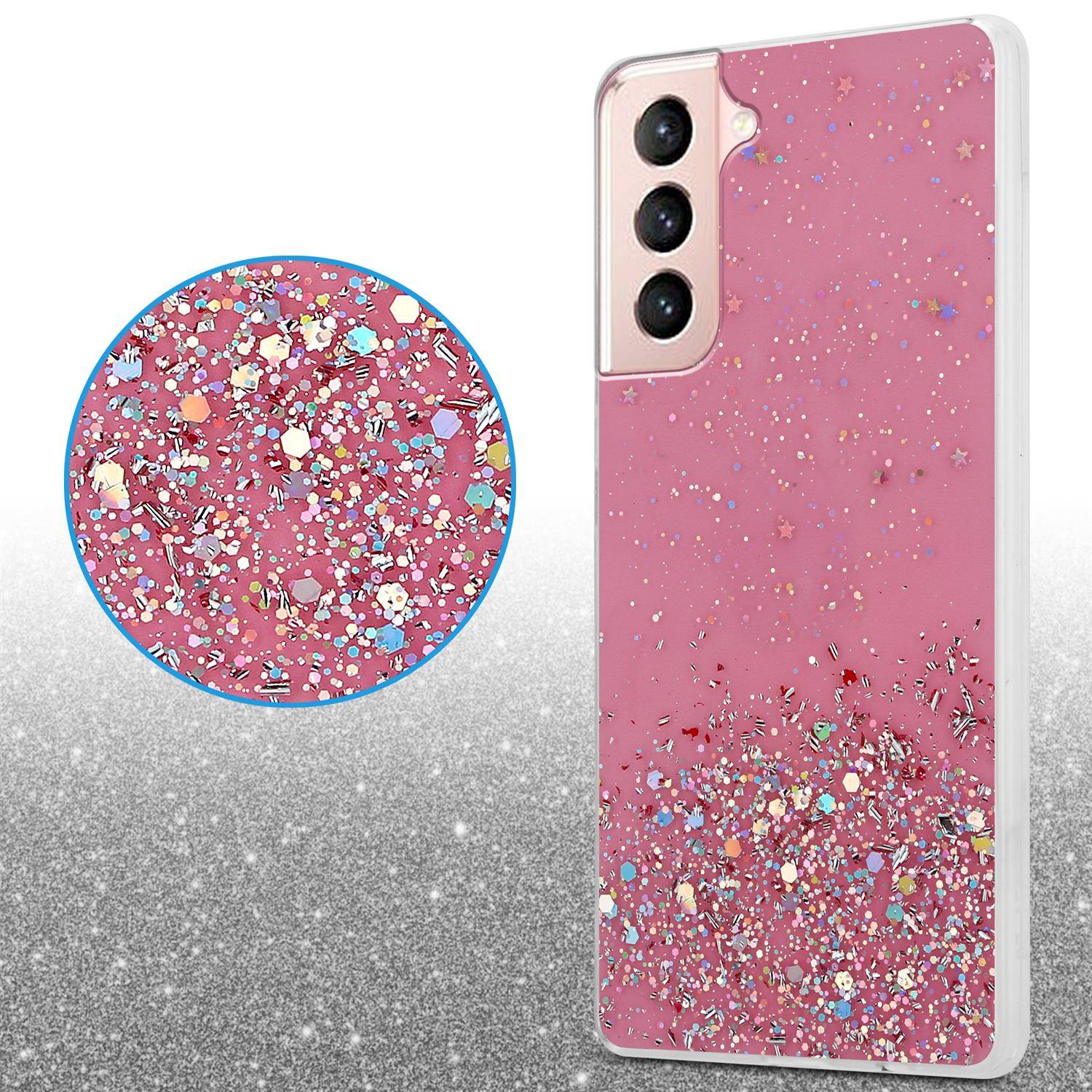 Cadorabo Hülle für Samsung Galaxy S21 5G Schutz Hülle in Rosa Handyhülle TPU Etui Glitter Cover Case Glitzer