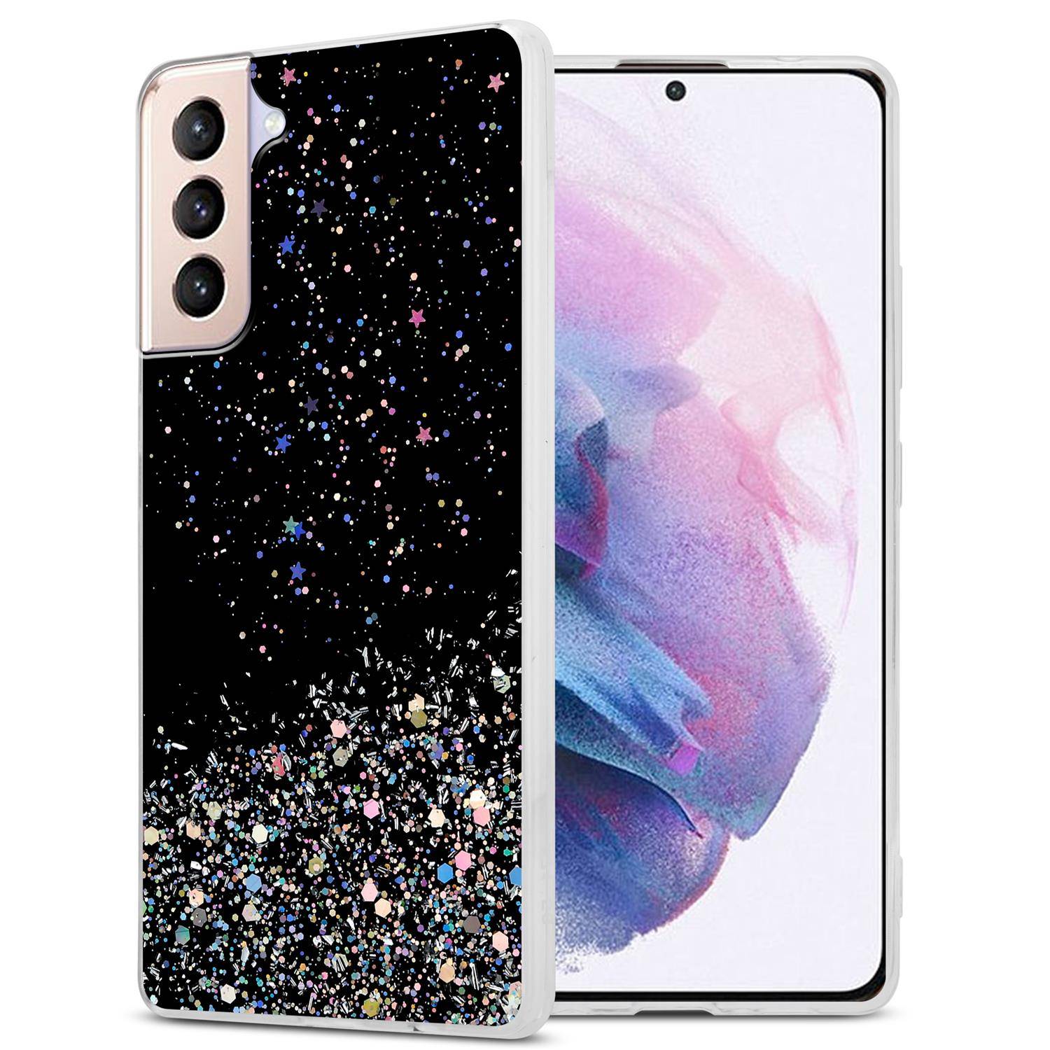 Cadorabo Hülle für Samsung Galaxy S21 PLUS Schutz Hülle in Schwarz Handyhülle TPU Etui Glitter Cover Case Glitzer