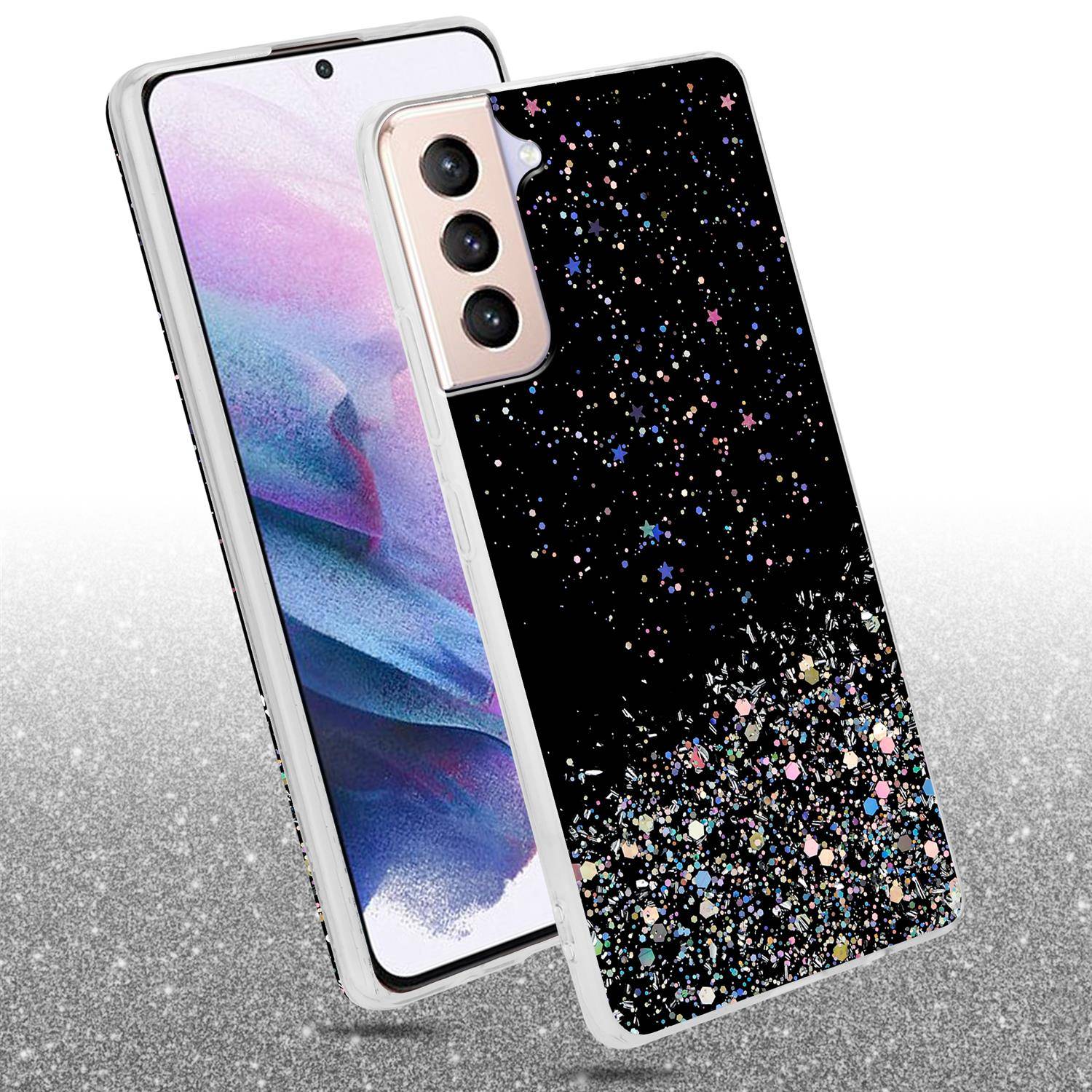 Cadorabo Hülle für Samsung Galaxy S21 PLUS Schutz Hülle in Schwarz Handyhülle TPU Etui Glitter Cover Case Glitzer