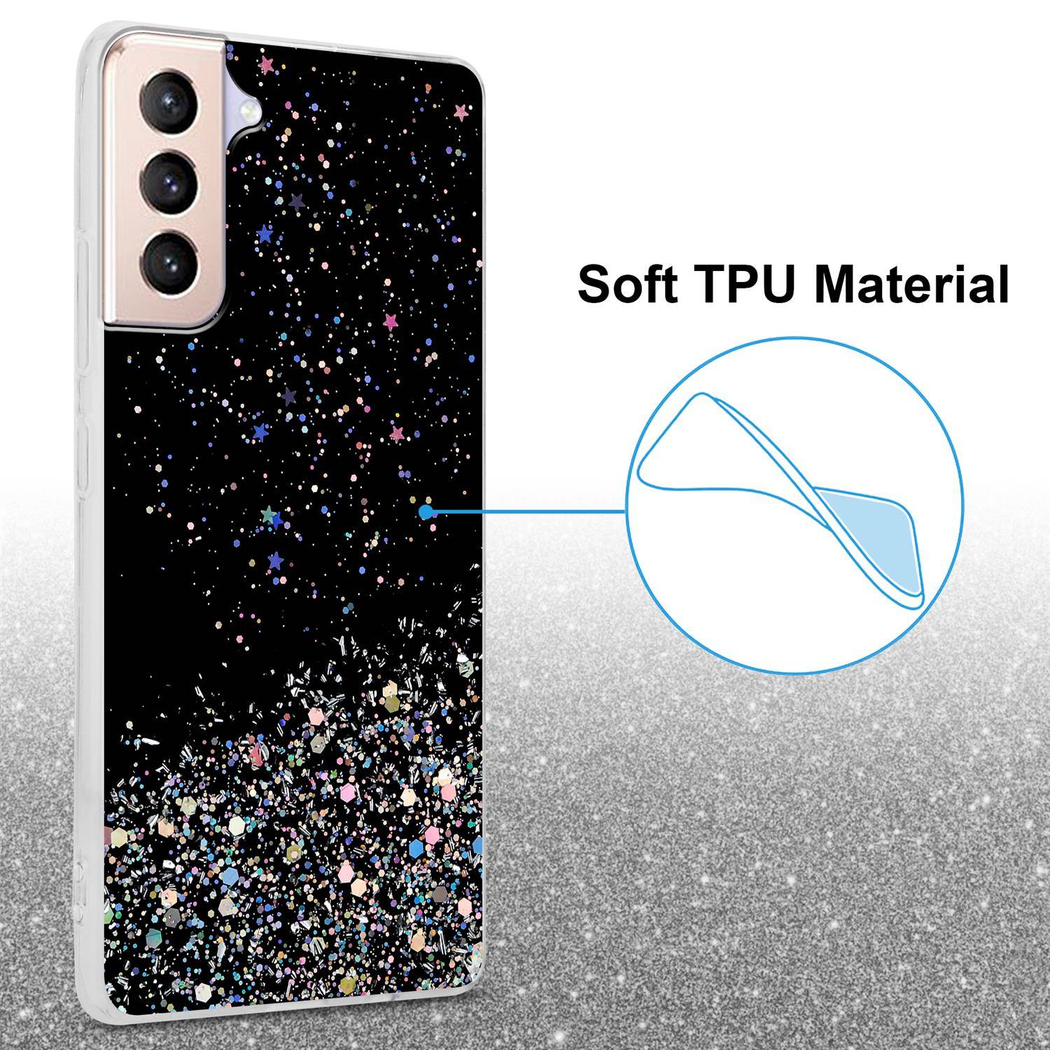 Cadorabo Hülle für Samsung Galaxy S21 PLUS Schutz Hülle in Schwarz Handyhülle TPU Etui Glitter Cover Case Glitzer