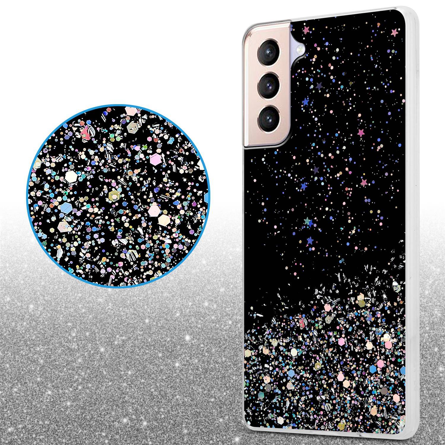 Cadorabo Hülle für Samsung Galaxy S21 PLUS Schutz Hülle in Schwarz Handyhülle TPU Etui Glitter Cover Case Glitzer