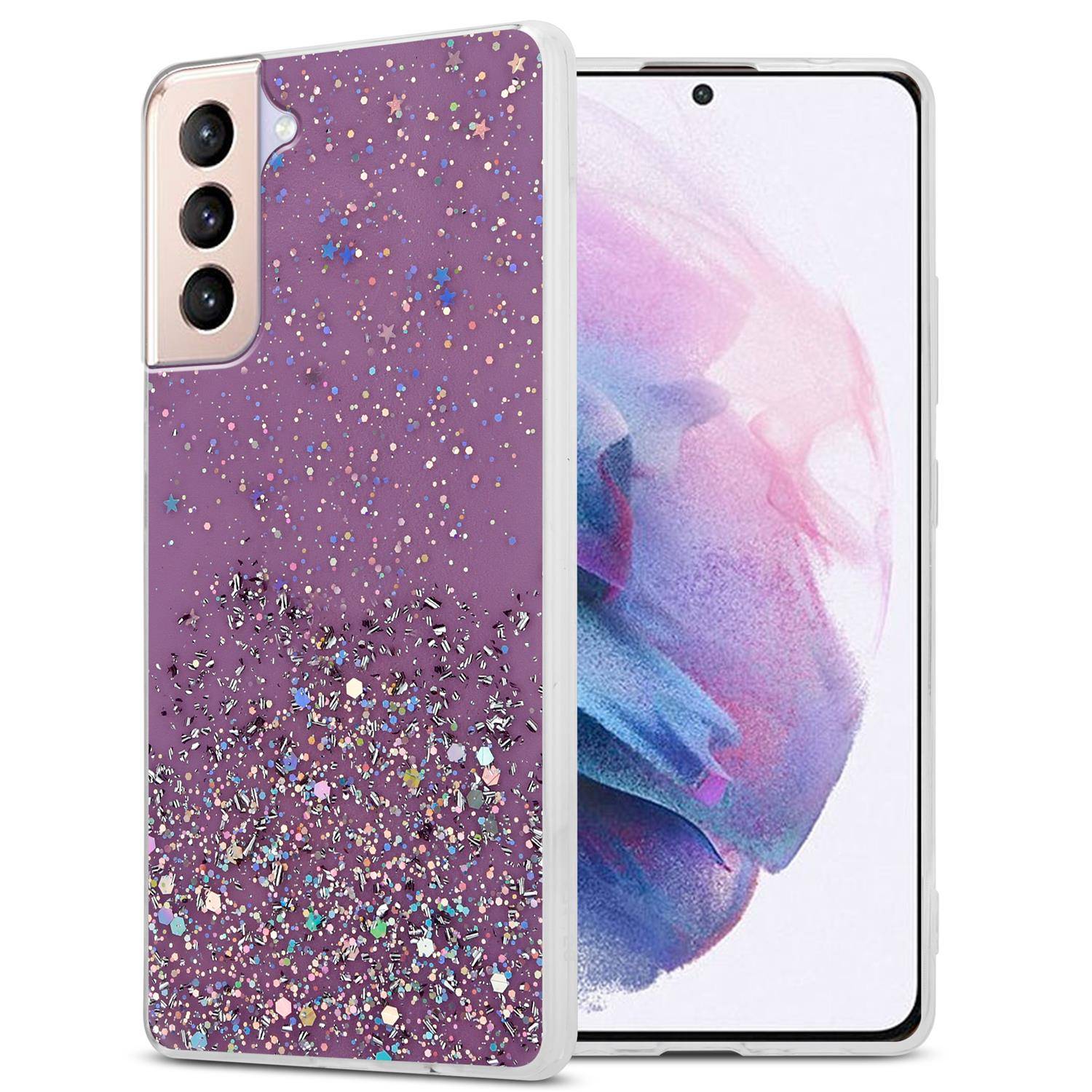 Cadorabo Hülle für Samsung Galaxy S21 PLUS Schutz Hülle in Lila Handyhülle TPU Etui Glitter Cover Case Glitzer