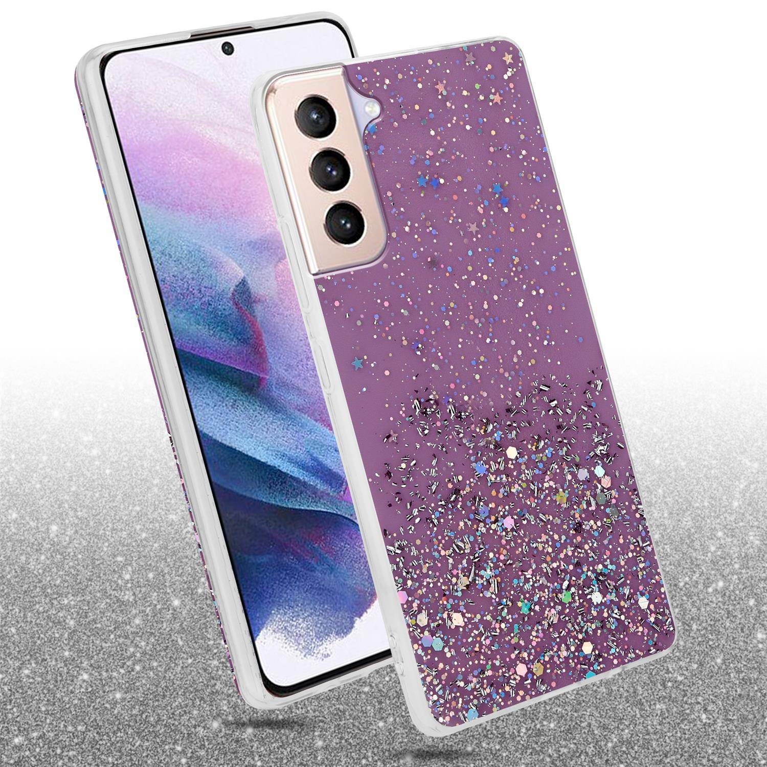 Cadorabo Hülle für Samsung Galaxy S21 PLUS Schutz Hülle in Lila Handyhülle TPU Etui Glitter Cover Case Glitzer