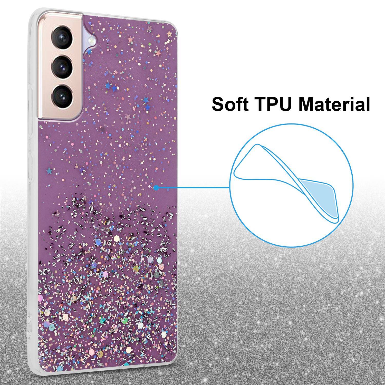 Cadorabo Hülle für Samsung Galaxy S21 PLUS Schutz Hülle in Lila Handyhülle TPU Etui Glitter Cover Case Glitzer