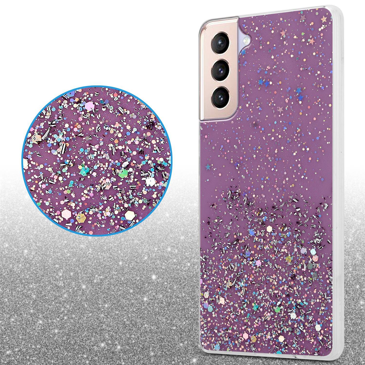 Cadorabo Hülle für Samsung Galaxy S21 PLUS Schutz Hülle in Lila Handyhülle TPU Etui Glitter Cover Case Glitzer