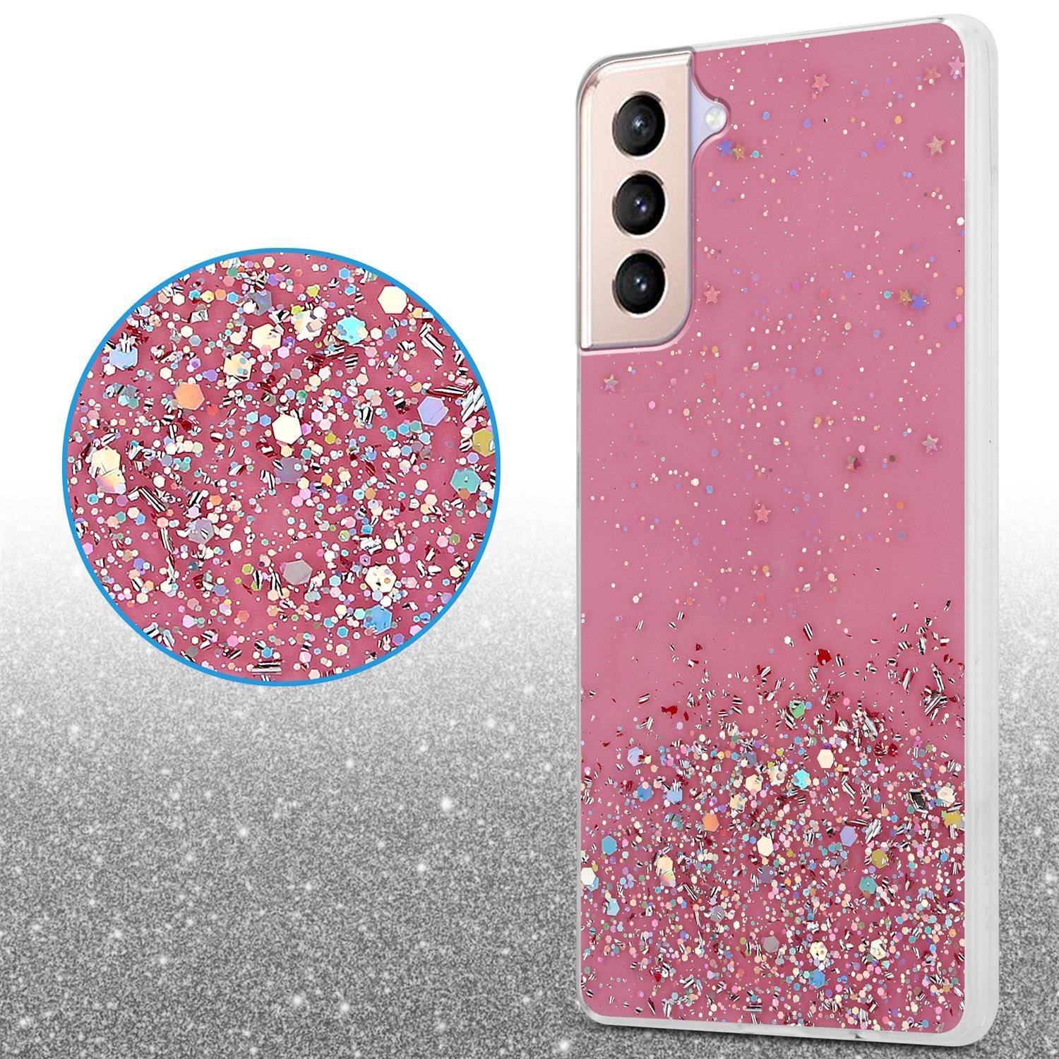 Cadorabo Hülle für Samsung Galaxy S21 PLUS Schutz Hülle in Rosa Handyhülle TPU Etui Glitter Cover Case Glitzer