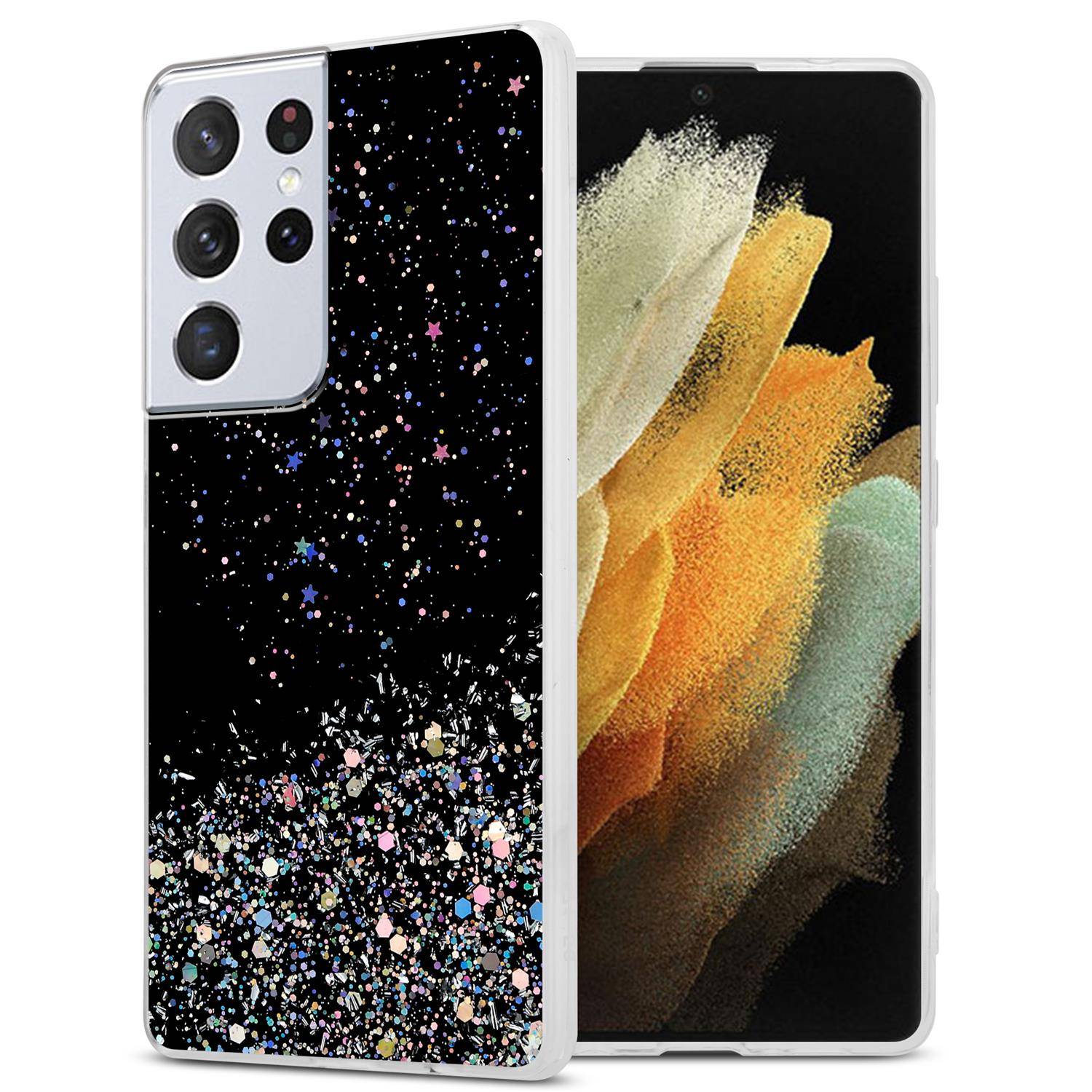 Cadorabo Hülle für Samsung Galaxy S21 ULTRA Schutz Hülle in Schwarz Handyhülle TPU Etui Glitter Cover Case Glitzer