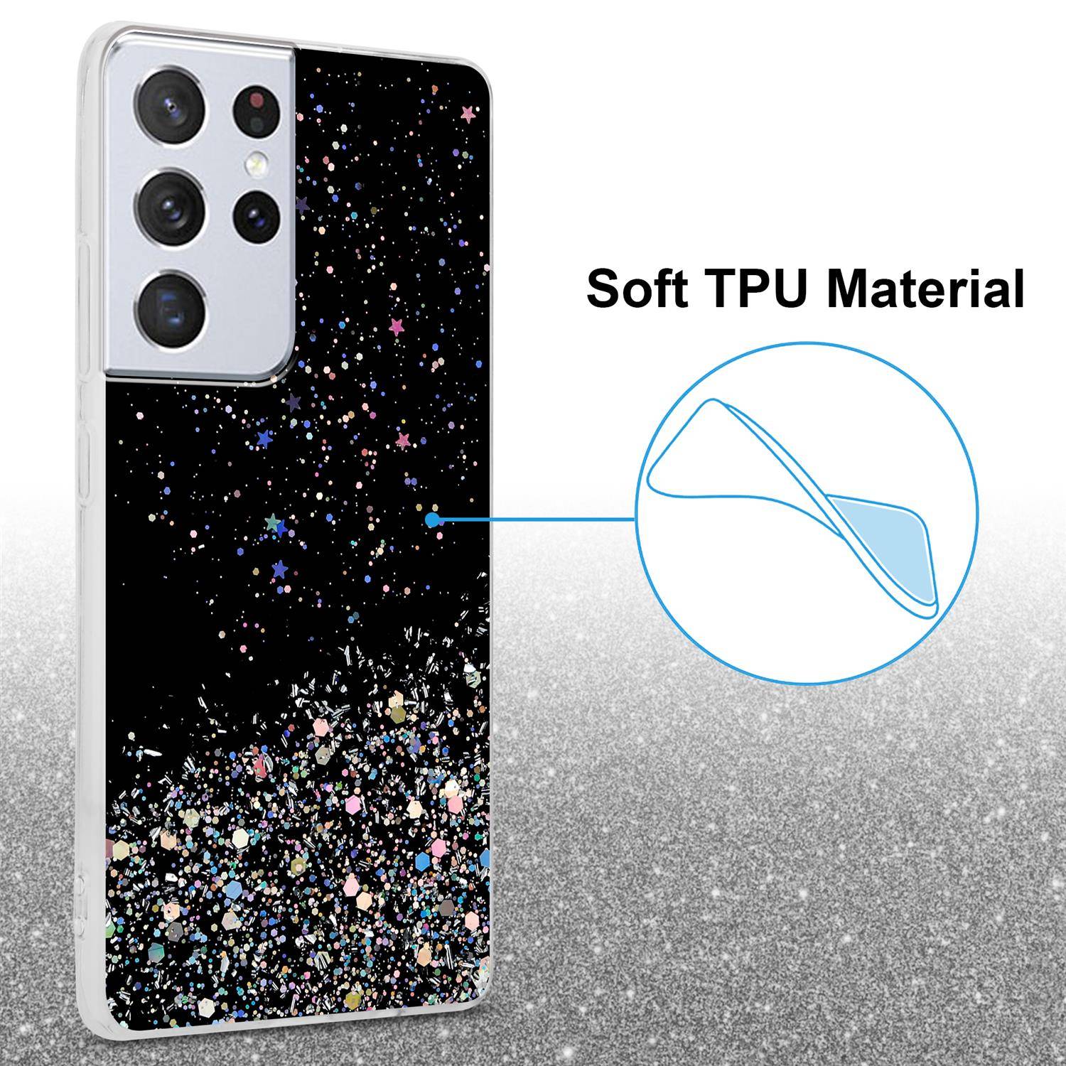 Cadorabo Hülle für Samsung Galaxy S21 ULTRA Schutz Hülle in Schwarz Handyhülle TPU Etui Glitter Cover Case Glitzer