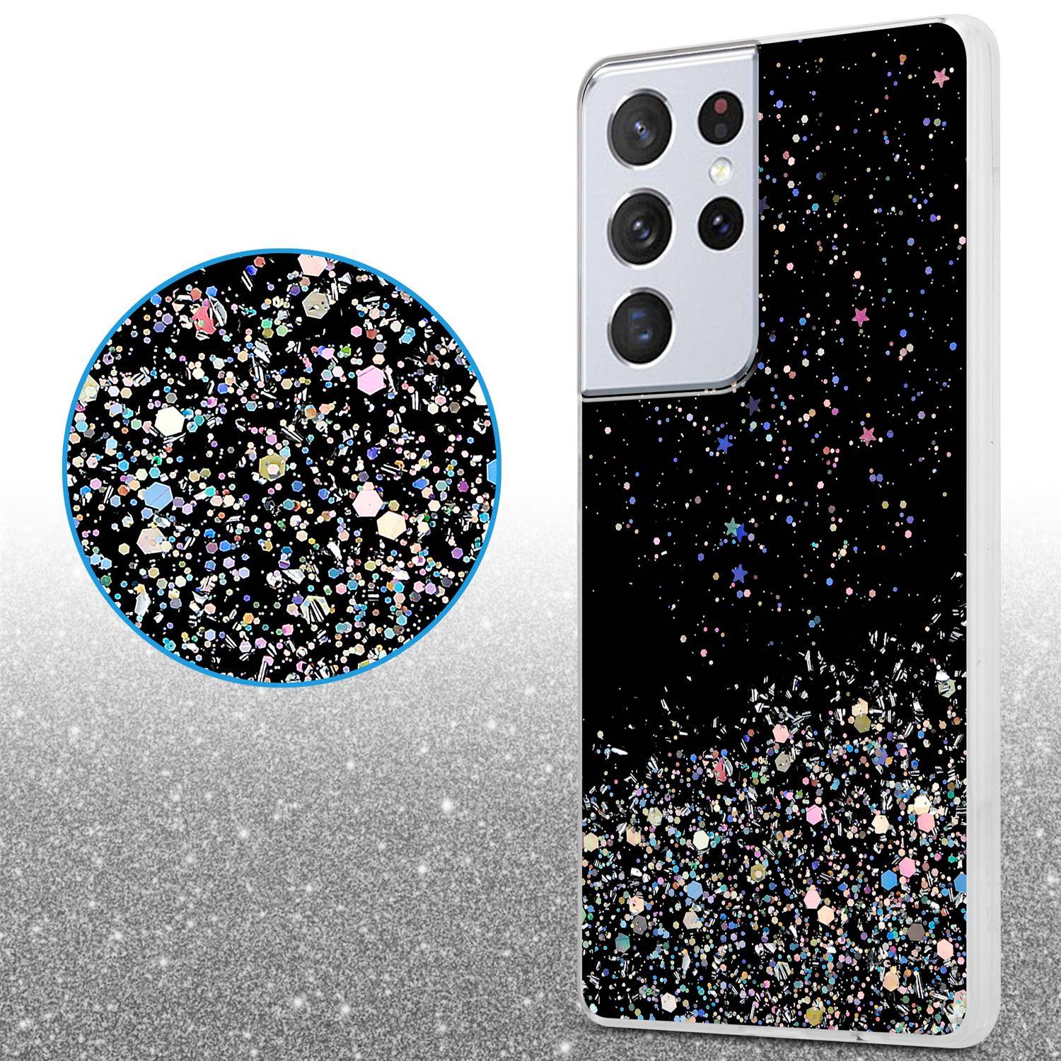 Cadorabo Hülle für Samsung Galaxy S21 ULTRA Schutz Hülle in Schwarz Handyhülle TPU Etui Glitter Cover Case Glitzer